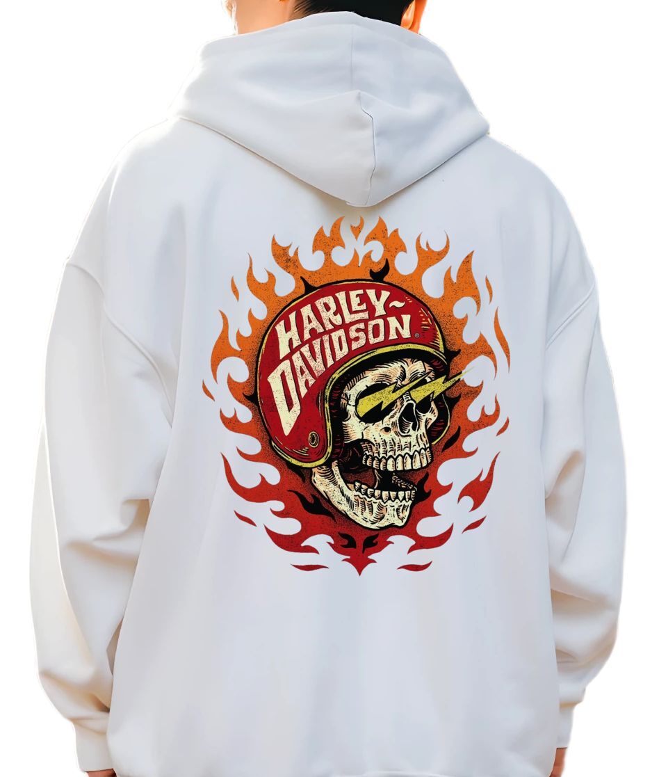 Hoodie Harley Davidson Skull Pop Culture White
