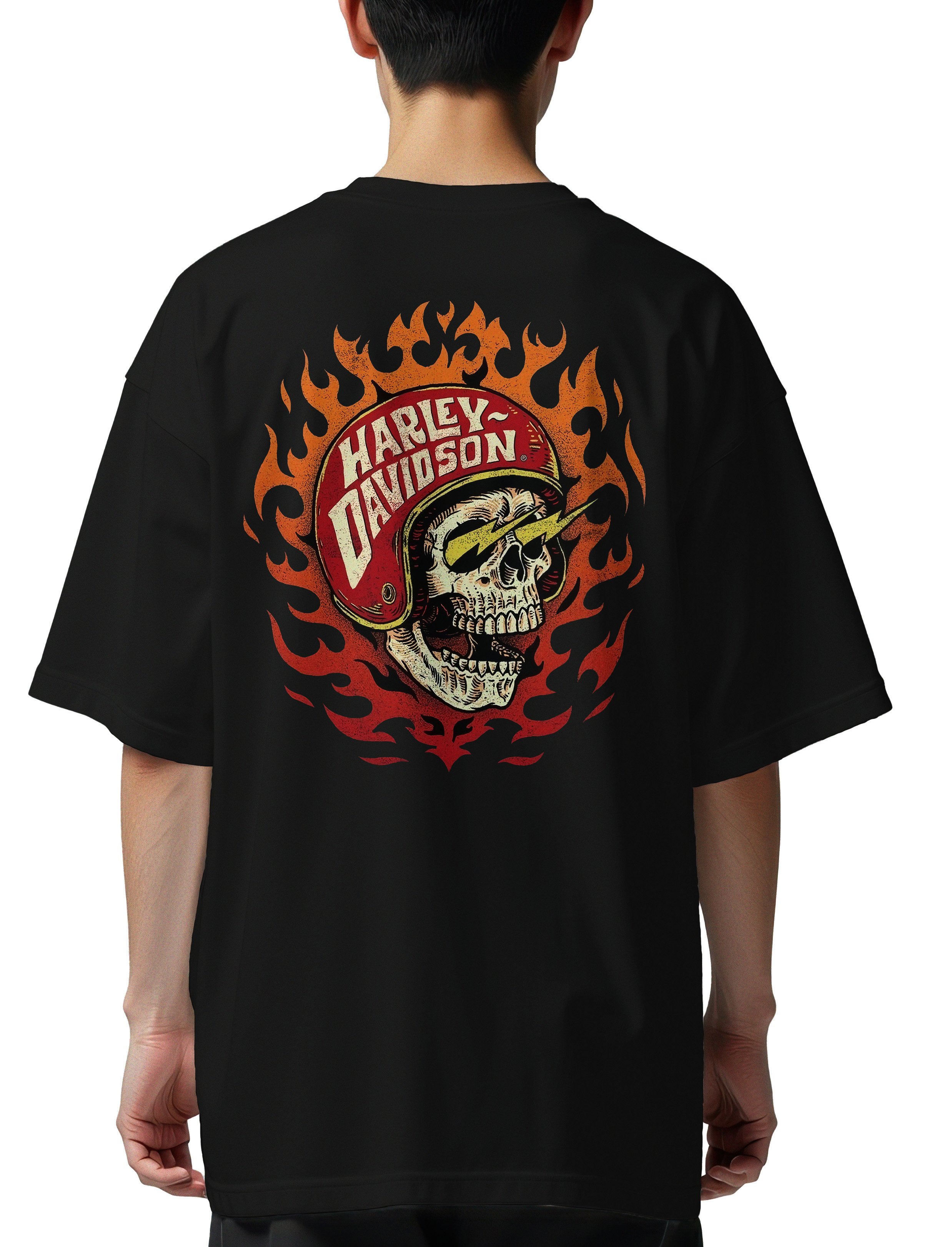 Oversized T-Shirt Harley Davidson Skull Pop Culture Black
