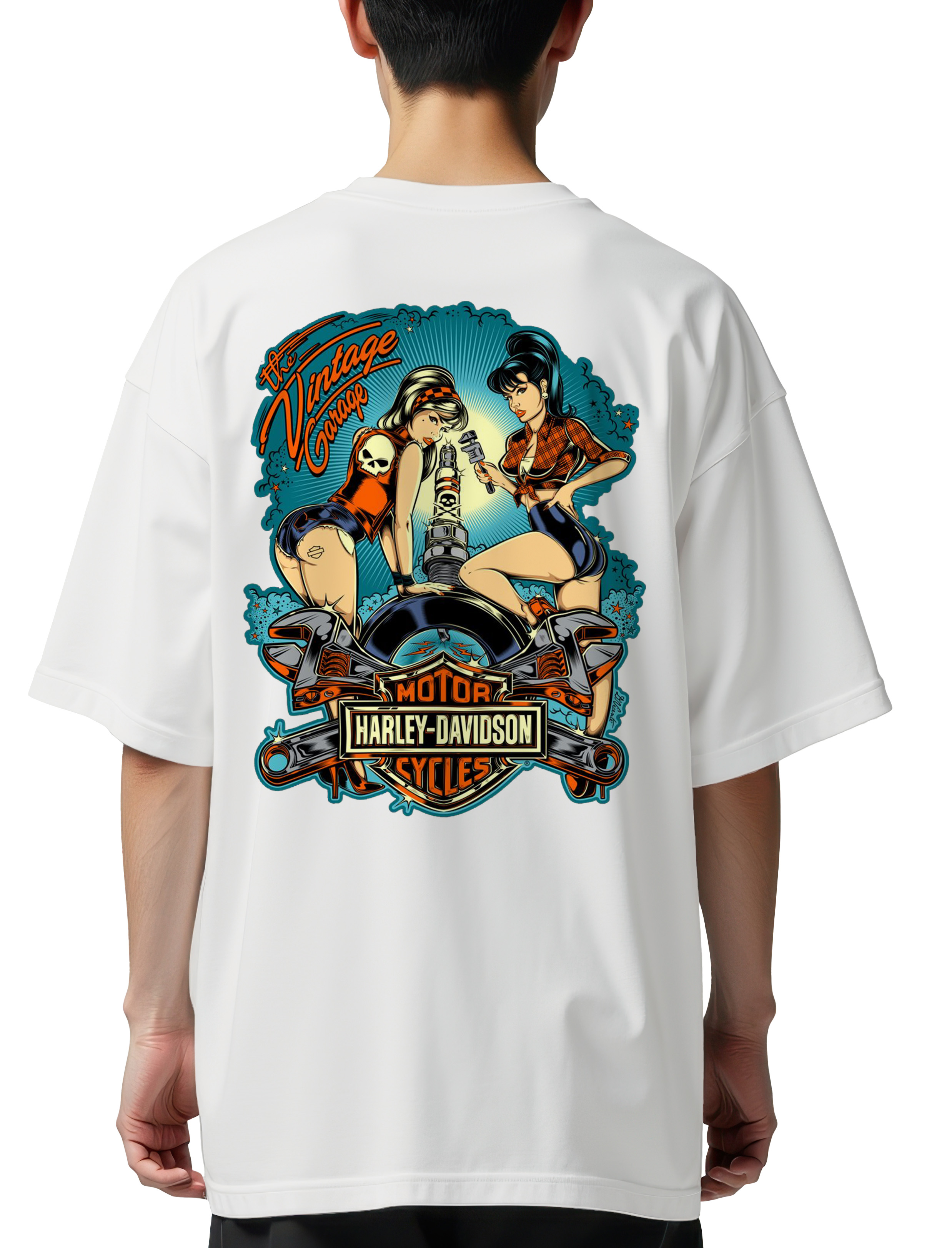 Oversized T-Shirt Harley Davinson Pop Culture White