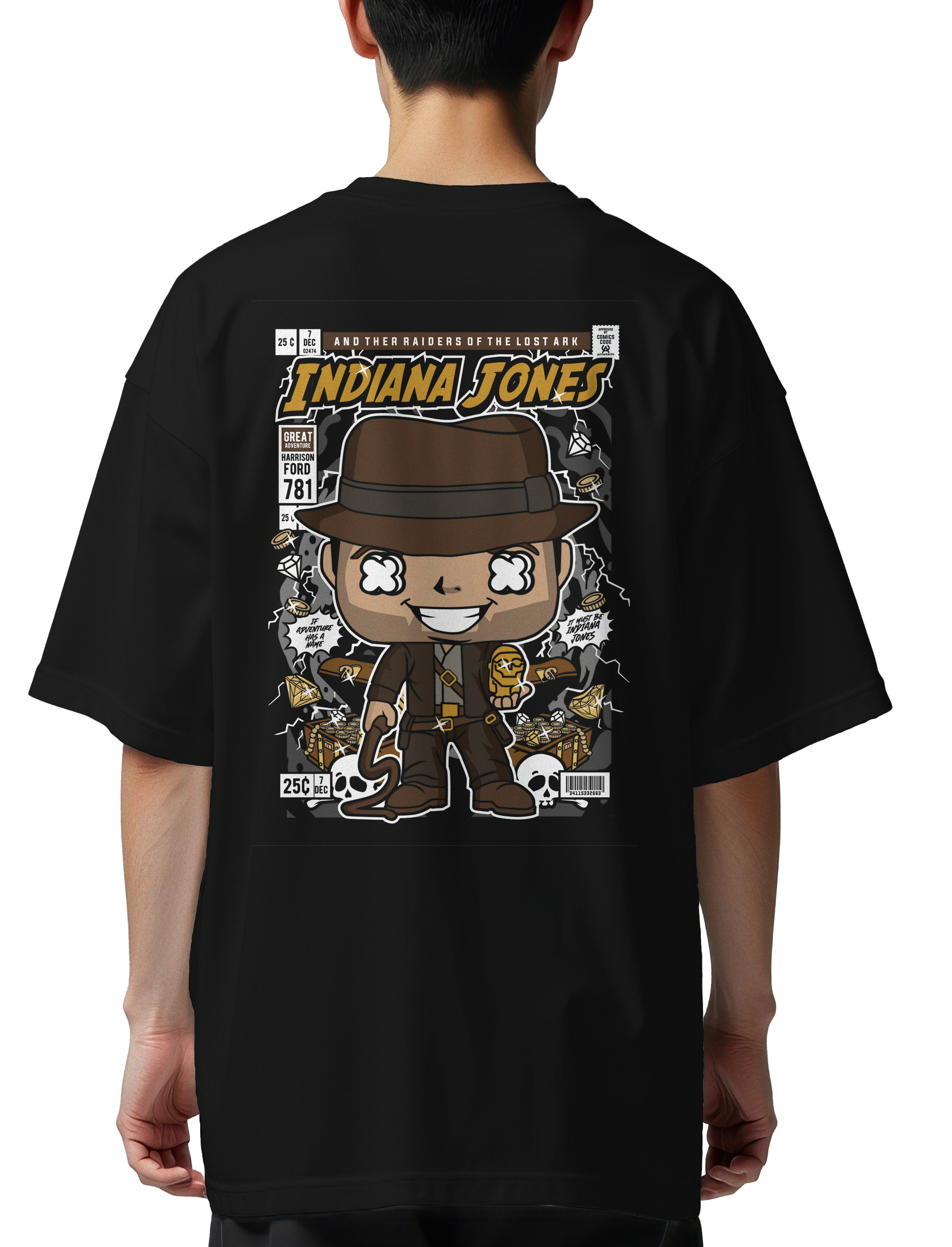 Oversized T-Shirt Indiana Jones Pop Culture Black