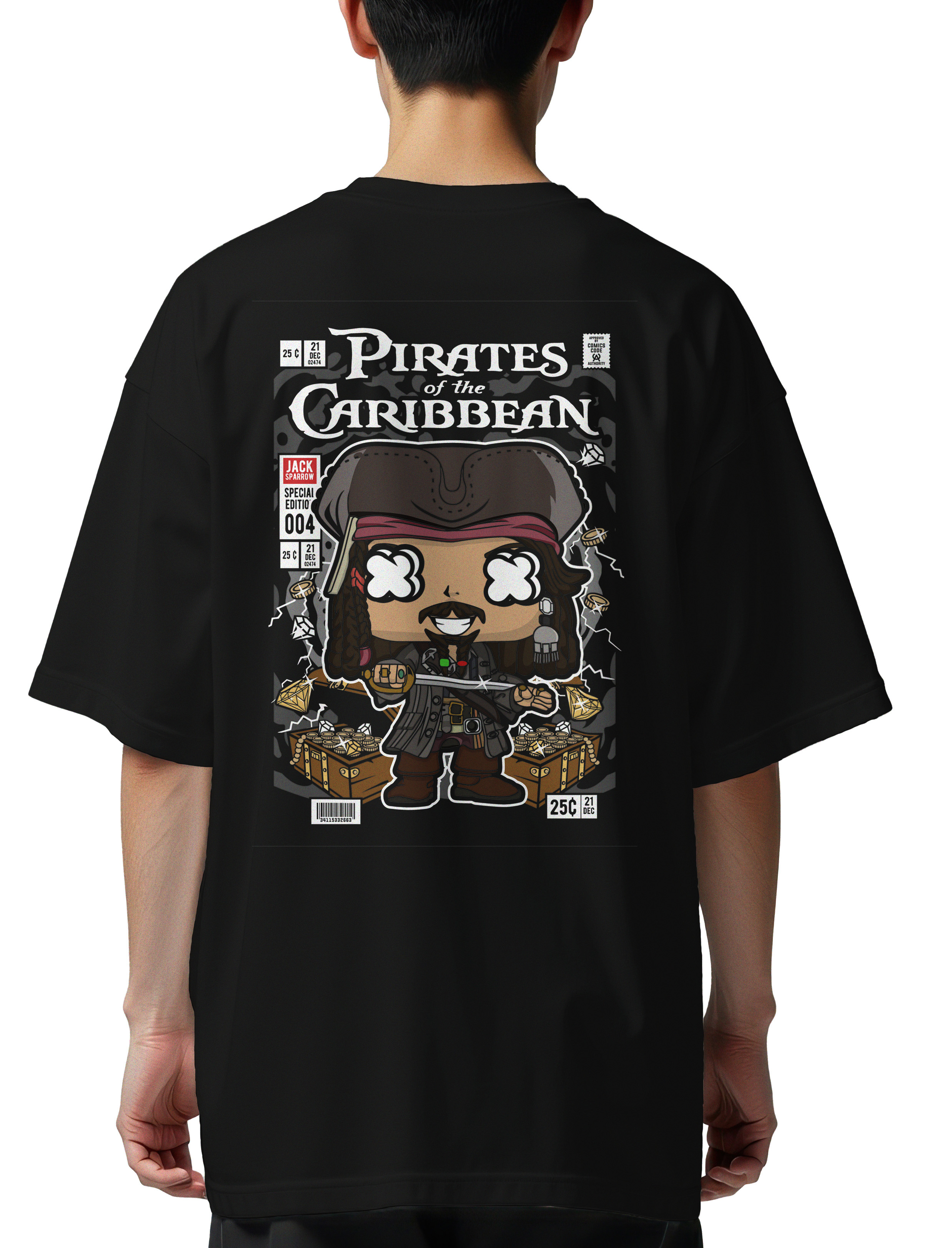 Oversized T-Shirt Jack Sparrow Pirates Of The Caribbean Pop Culture Black
