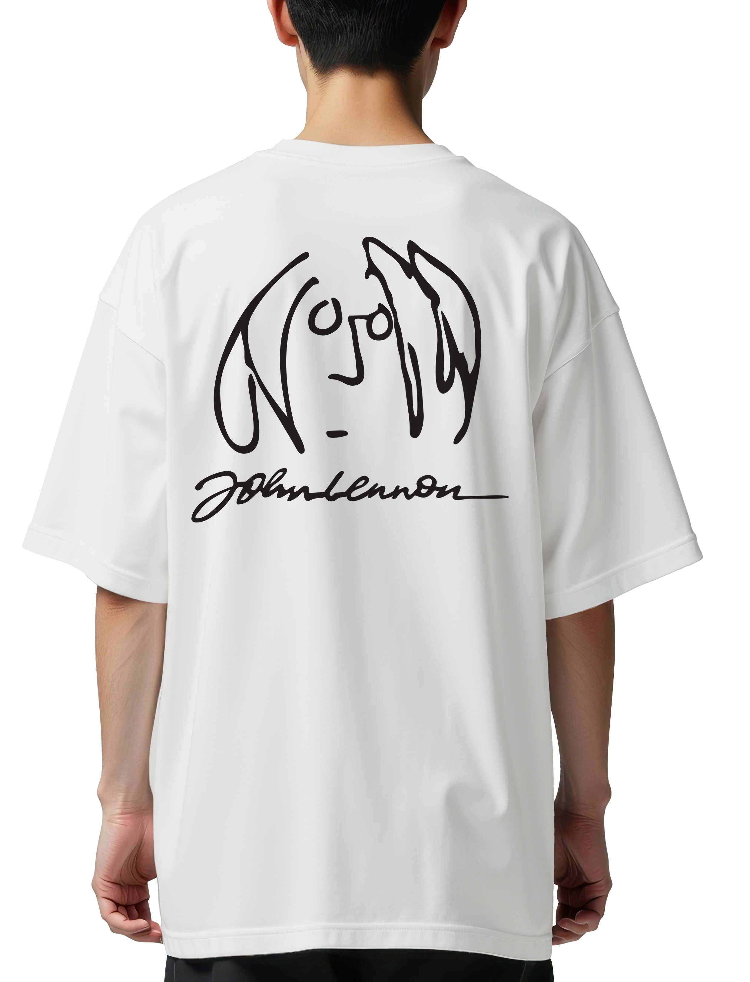 Oversized T-Shirt John Lennon Face Art Rock Avenue White