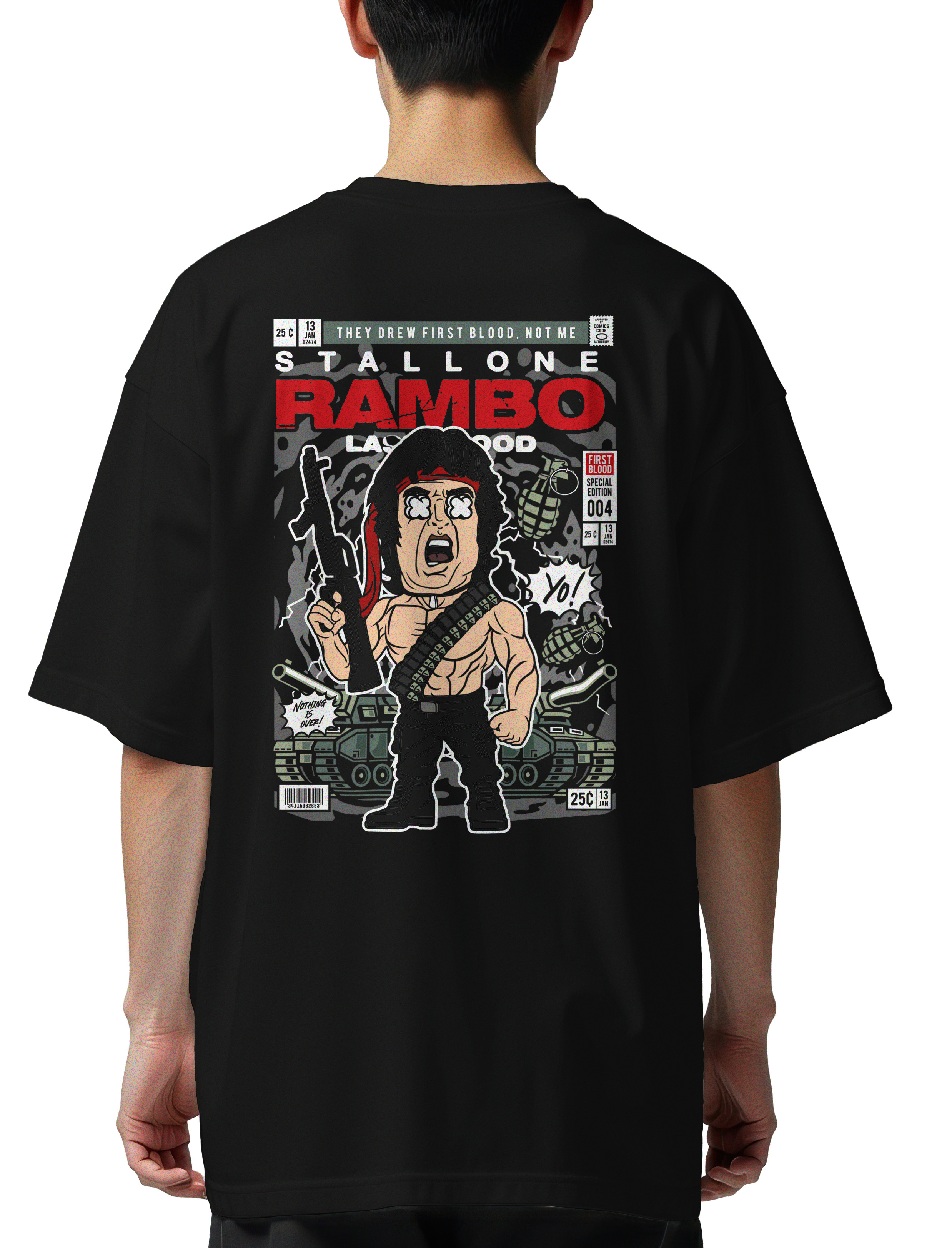 Oversized T-Shirt John Rambo Pop Culture Black