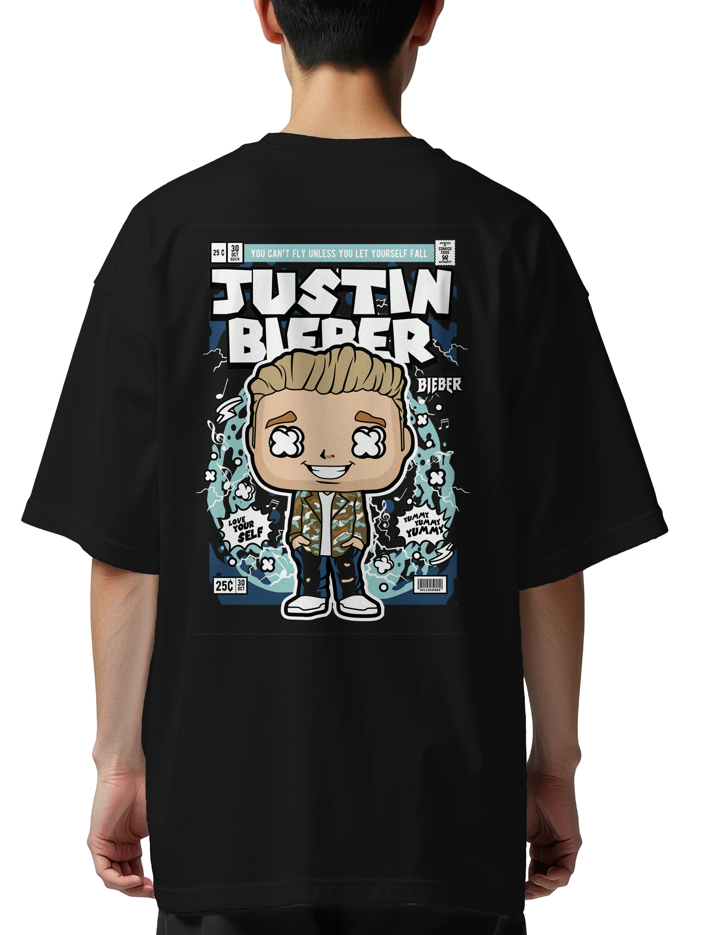 Oversized T-Shirt Justin Bieber Pop Culture Black