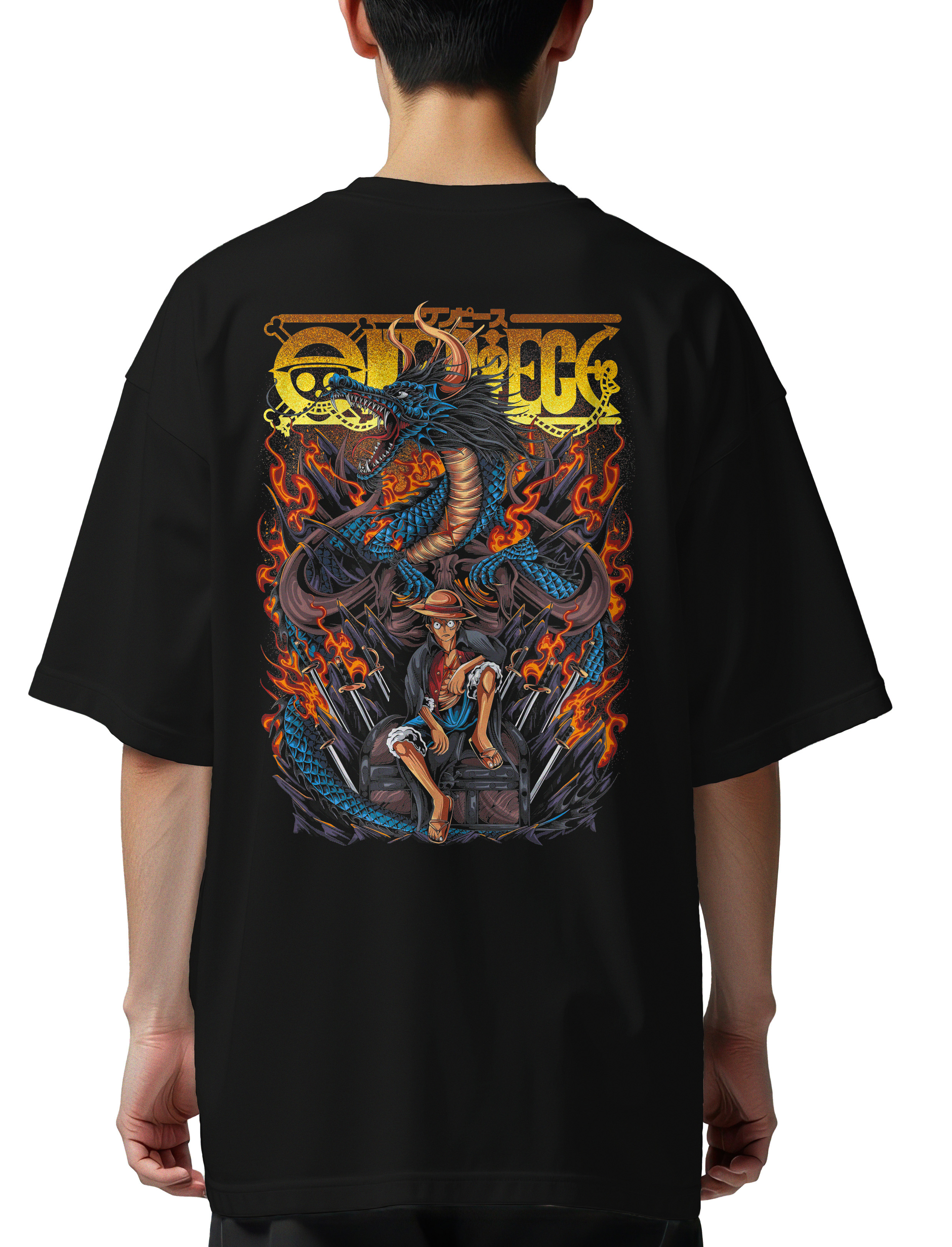 Oversized T-Shirt Kaido x Luffy One Piece Pop Culture Black