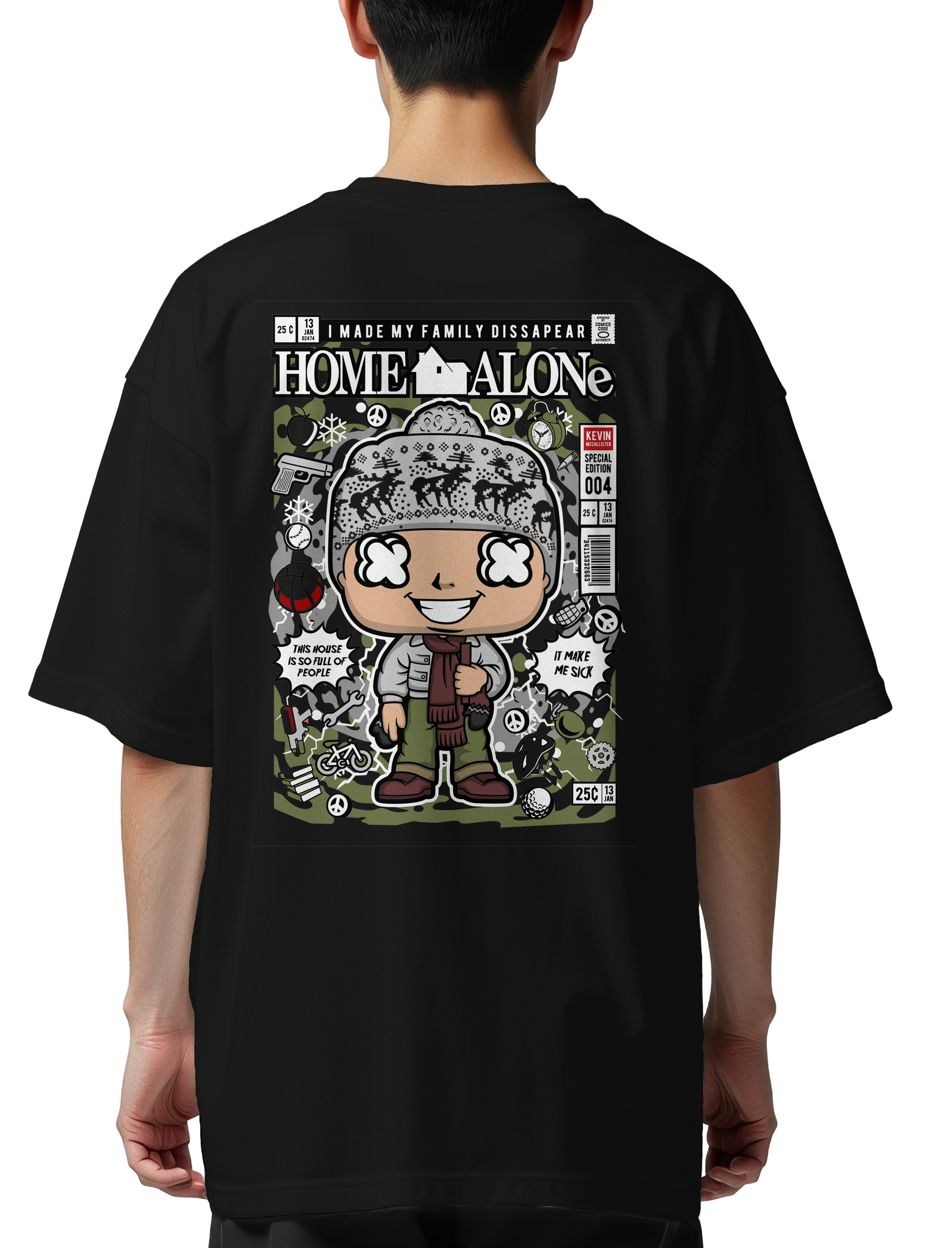 Oversized T-Shirt Kevin Home Alone Pop Culture Black