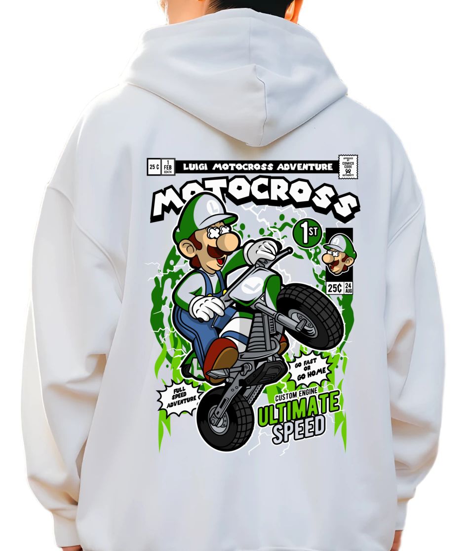 Hoodie Luigi Motocross Pop Culture White