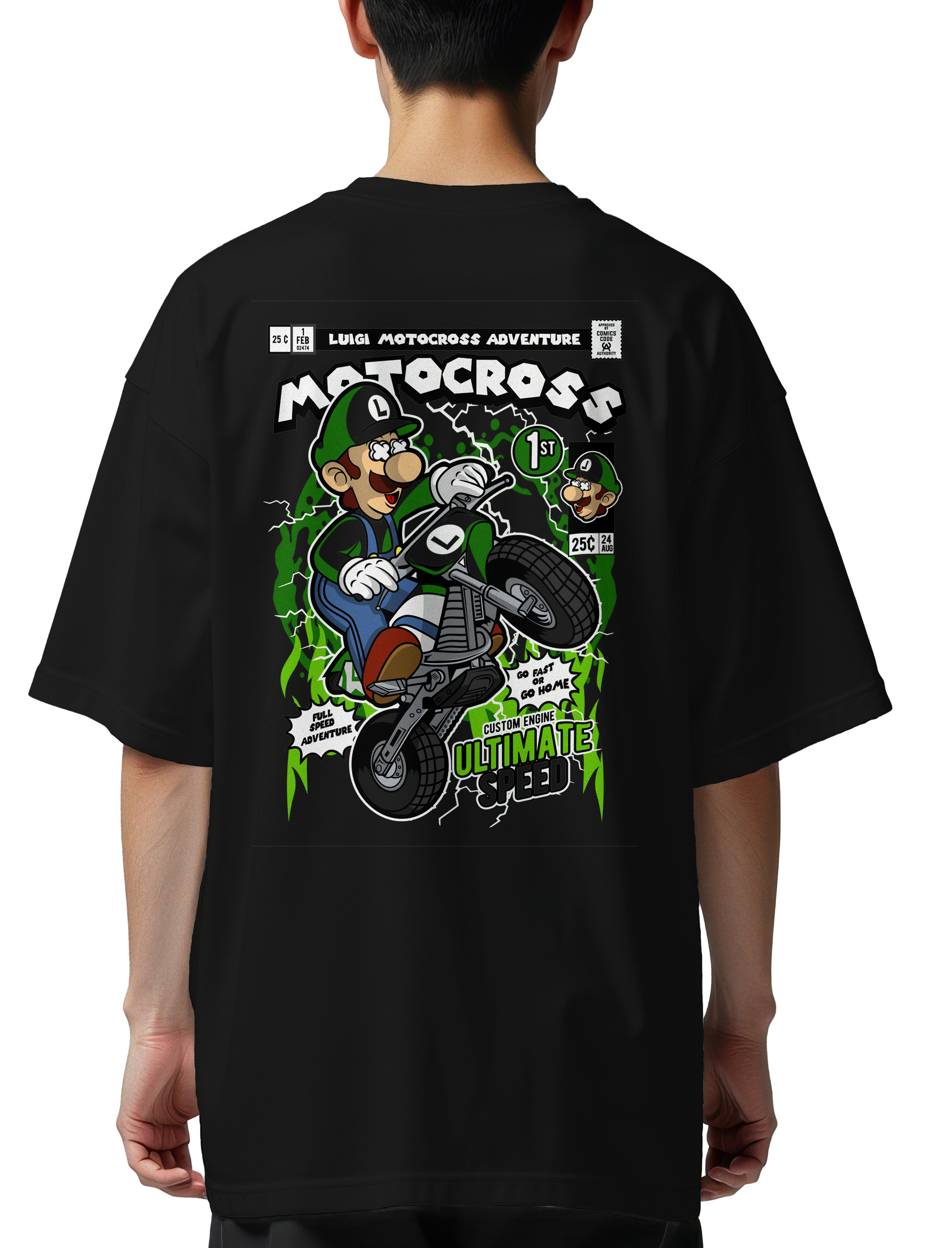 Oversized T-Shirt Luigi Motocross Pop Culture Black