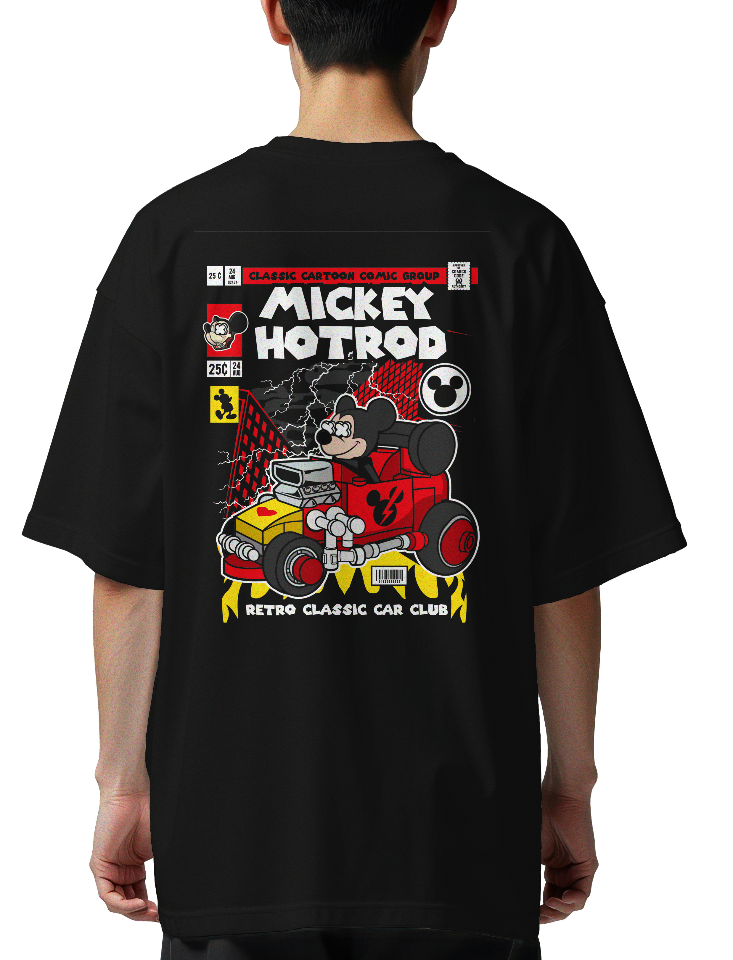 Oversized T-Shirt Mickey Hot Rod Pop Culture Black