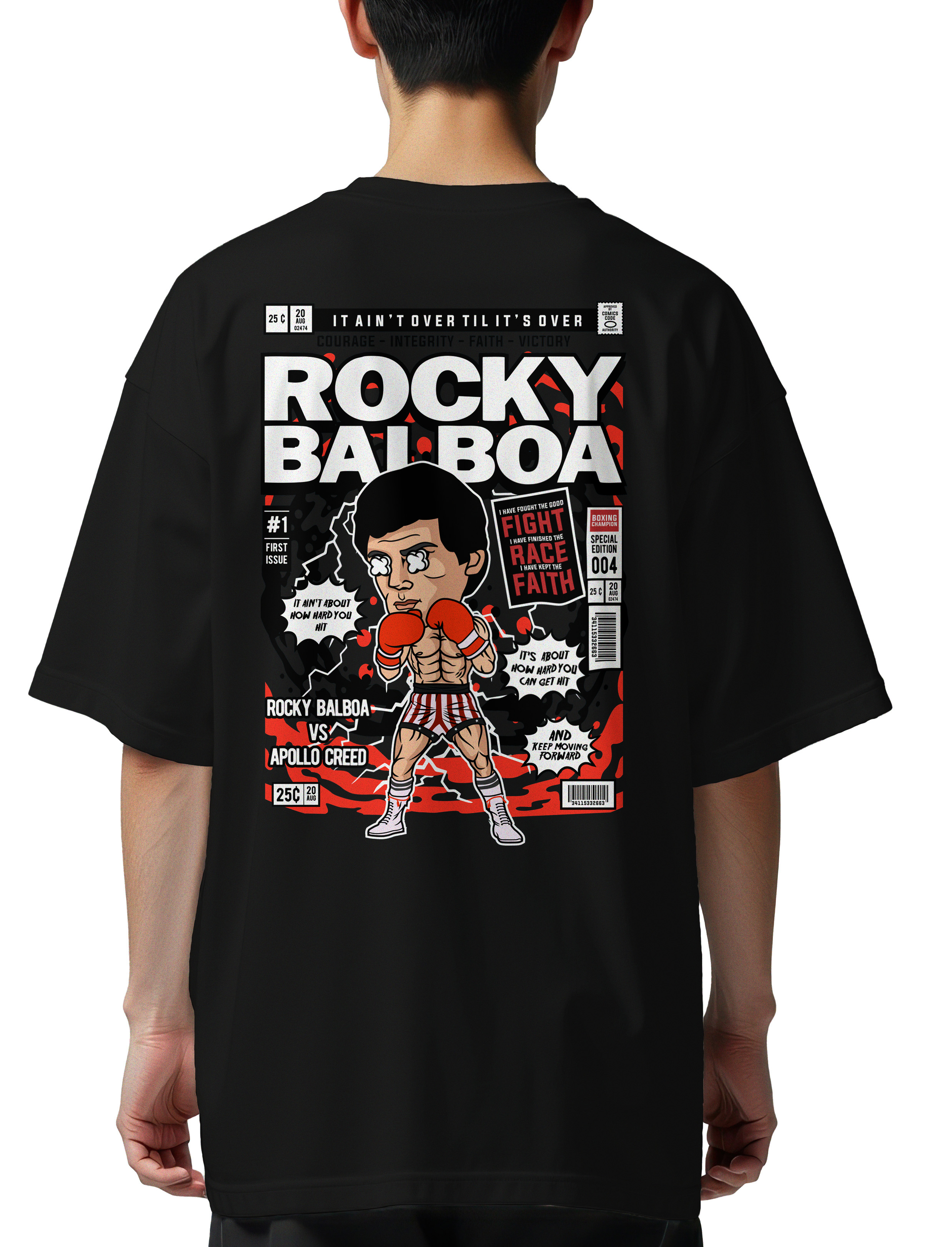Oversized T-Shirt Rocky Balboa Pop Culture Black