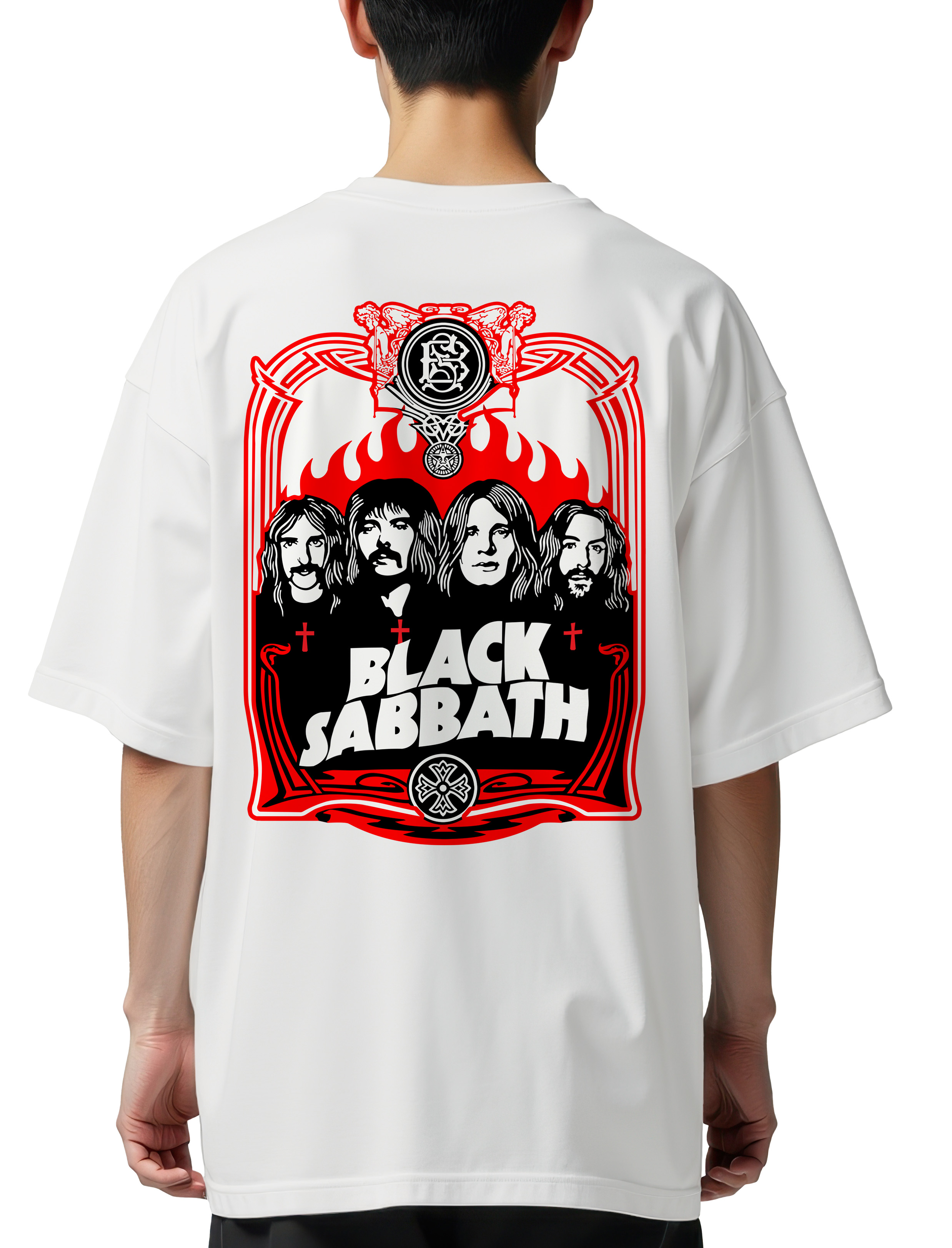 Oversized T-Shirt Black Sabbath Art Design1 Rock Avenue White