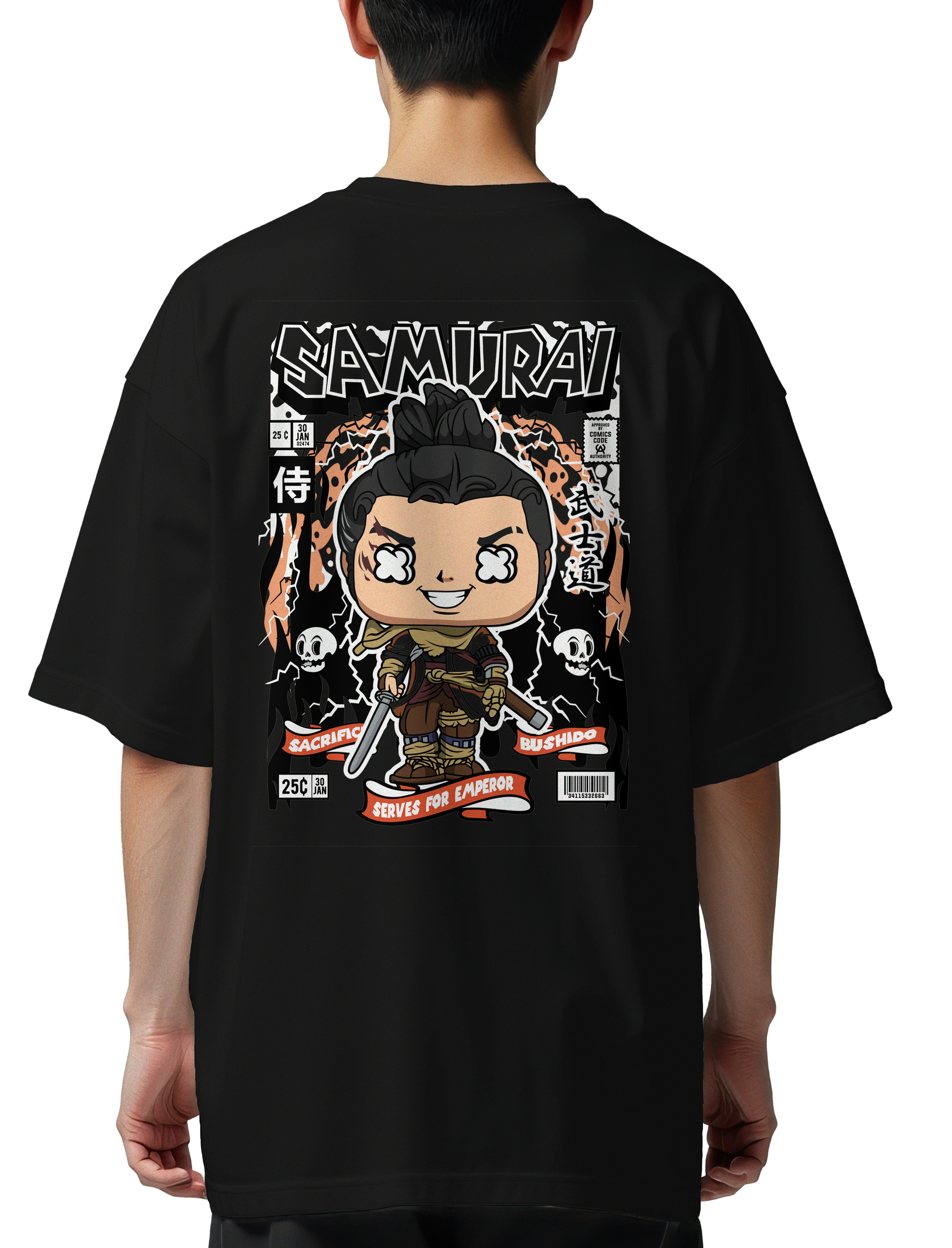 Oversized T-Shirt Samurai Pop Culture Black