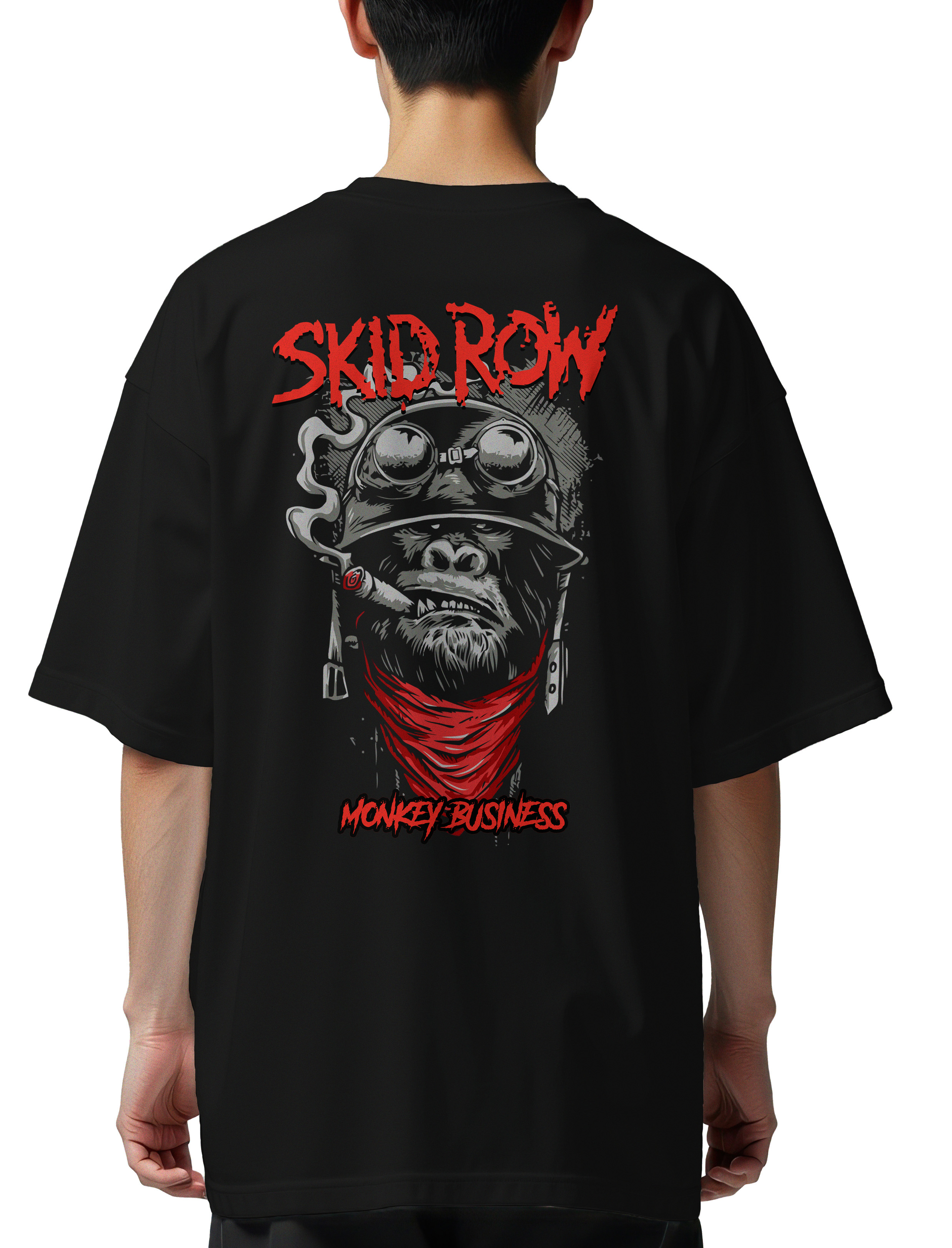 Oversized T-Shirt Skid Row Monkey Business Rock Avenue Black