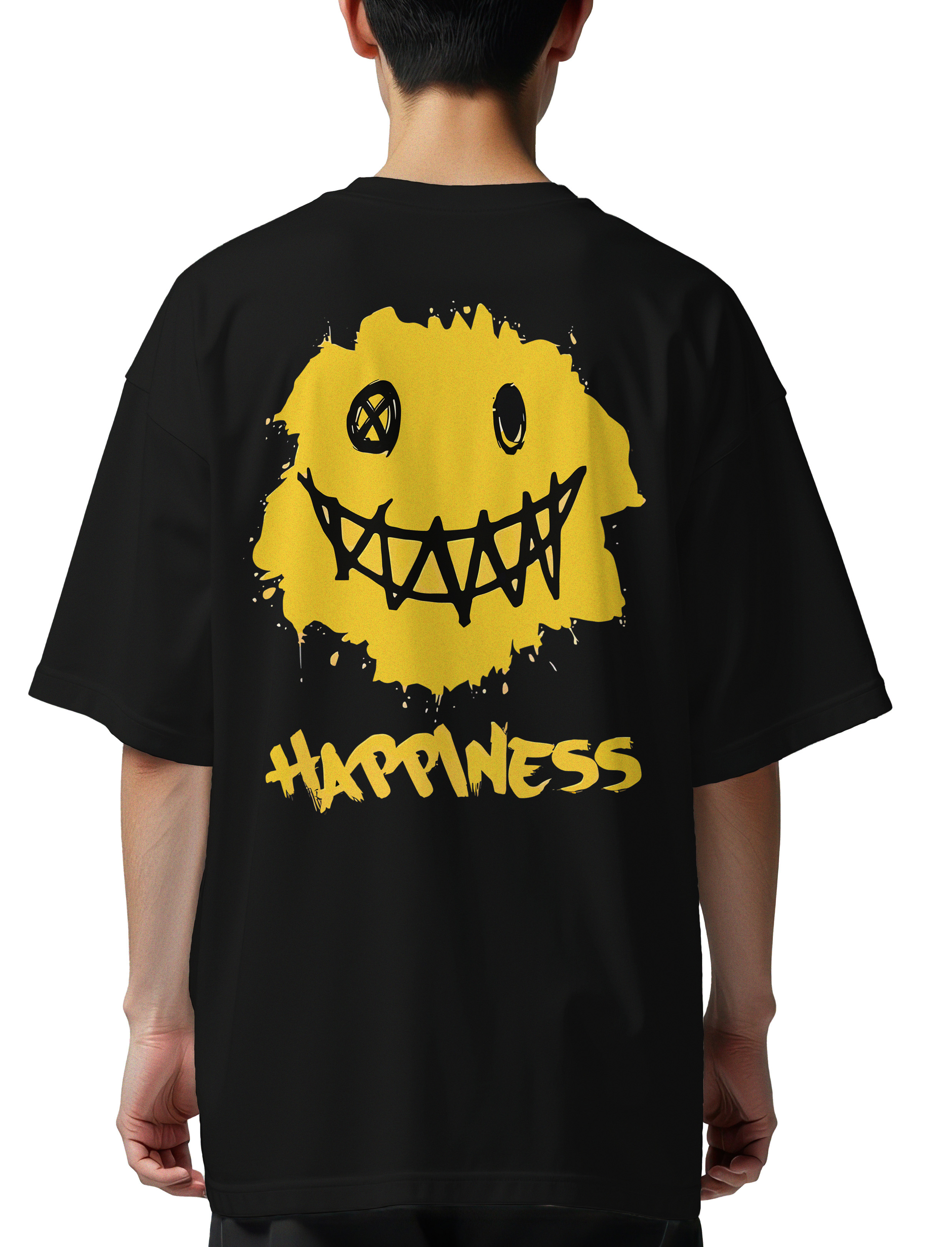 Oversized T-Shirt Smiley Face Pop Culture Black