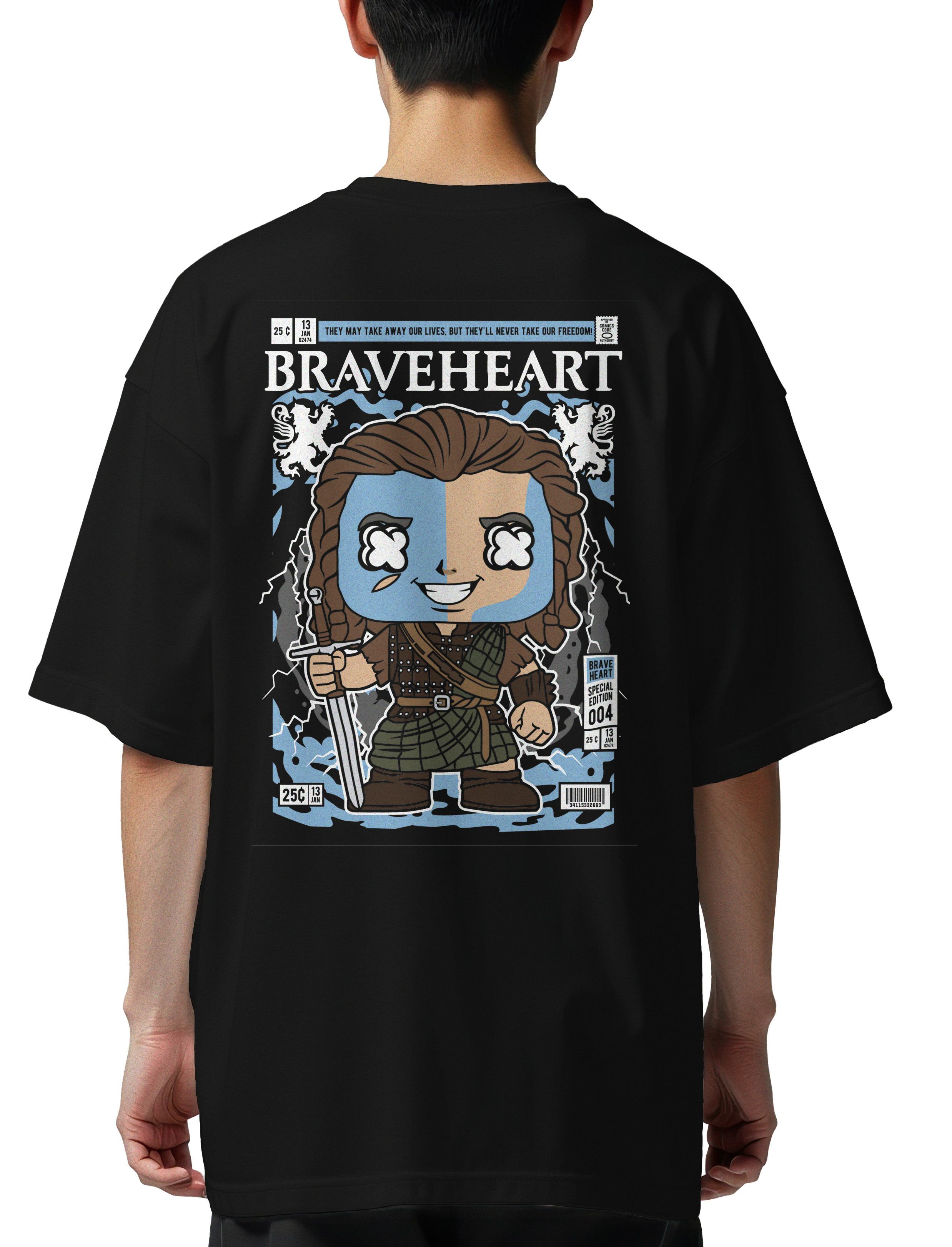 Oversized T-Shirt William Walace Brave Heart Pop Culture Black