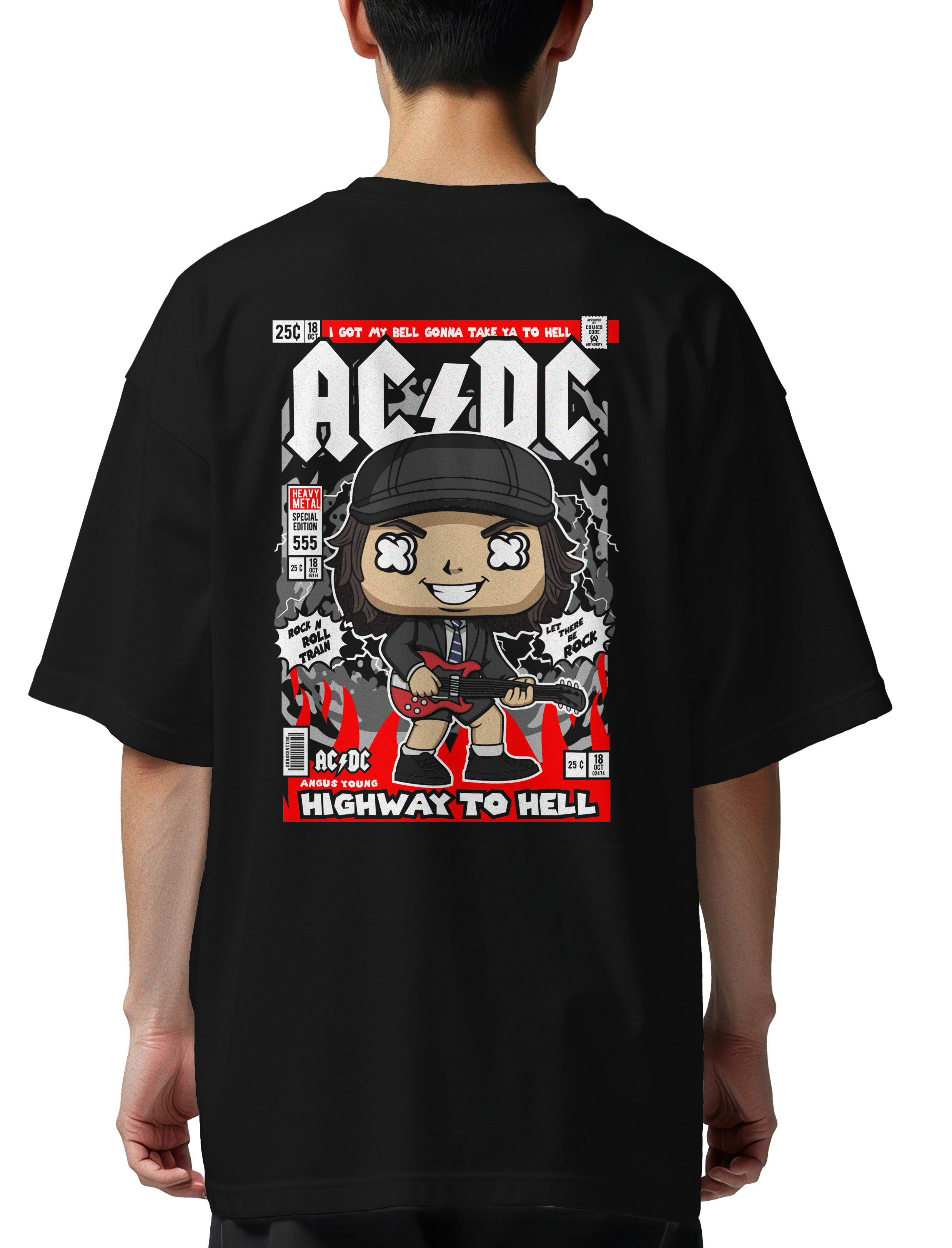 Oversized T-Shirt Angus Young ACDC Pop Culture Black