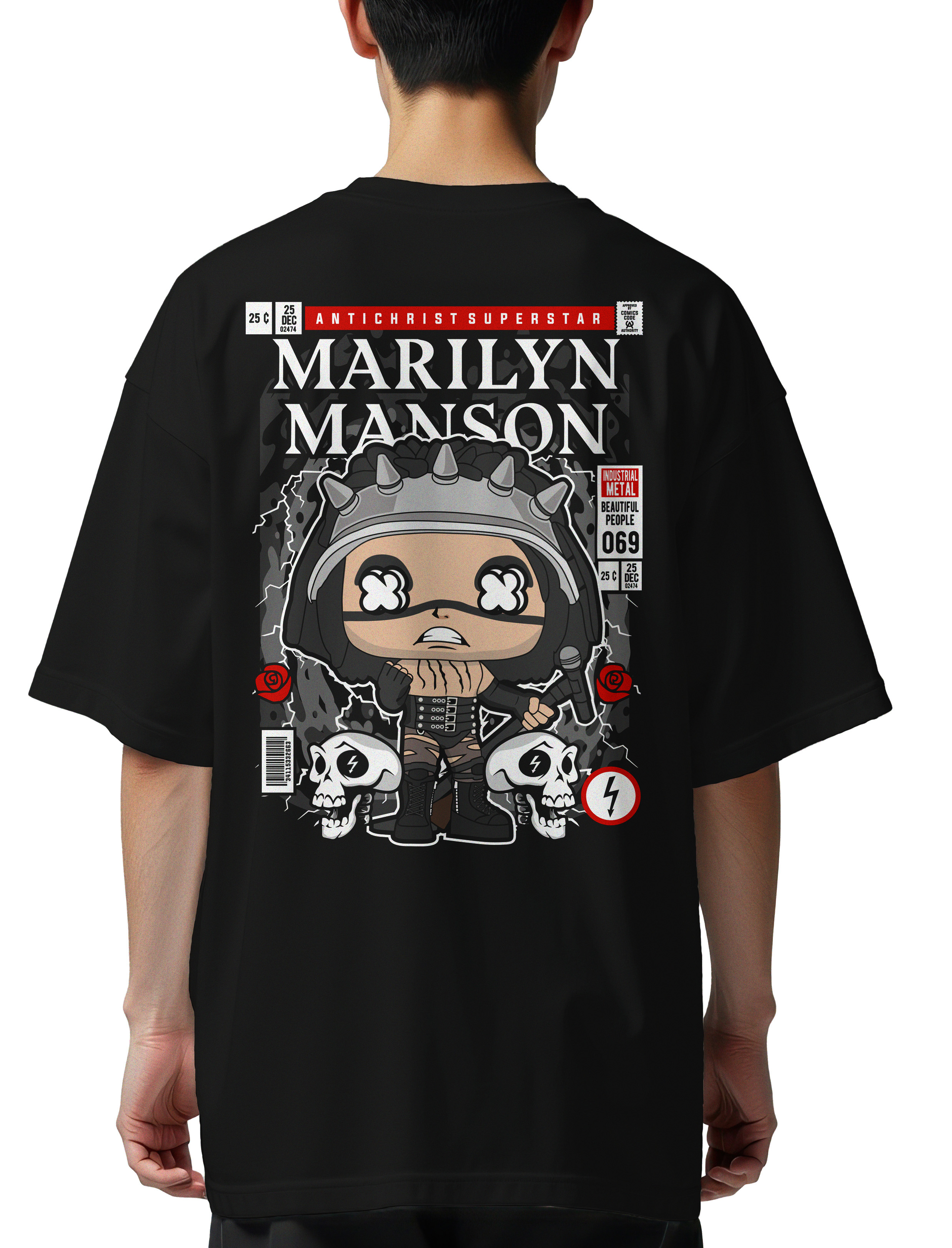 Oversized T-Shirt Marilyn Manson Pop Culture Black