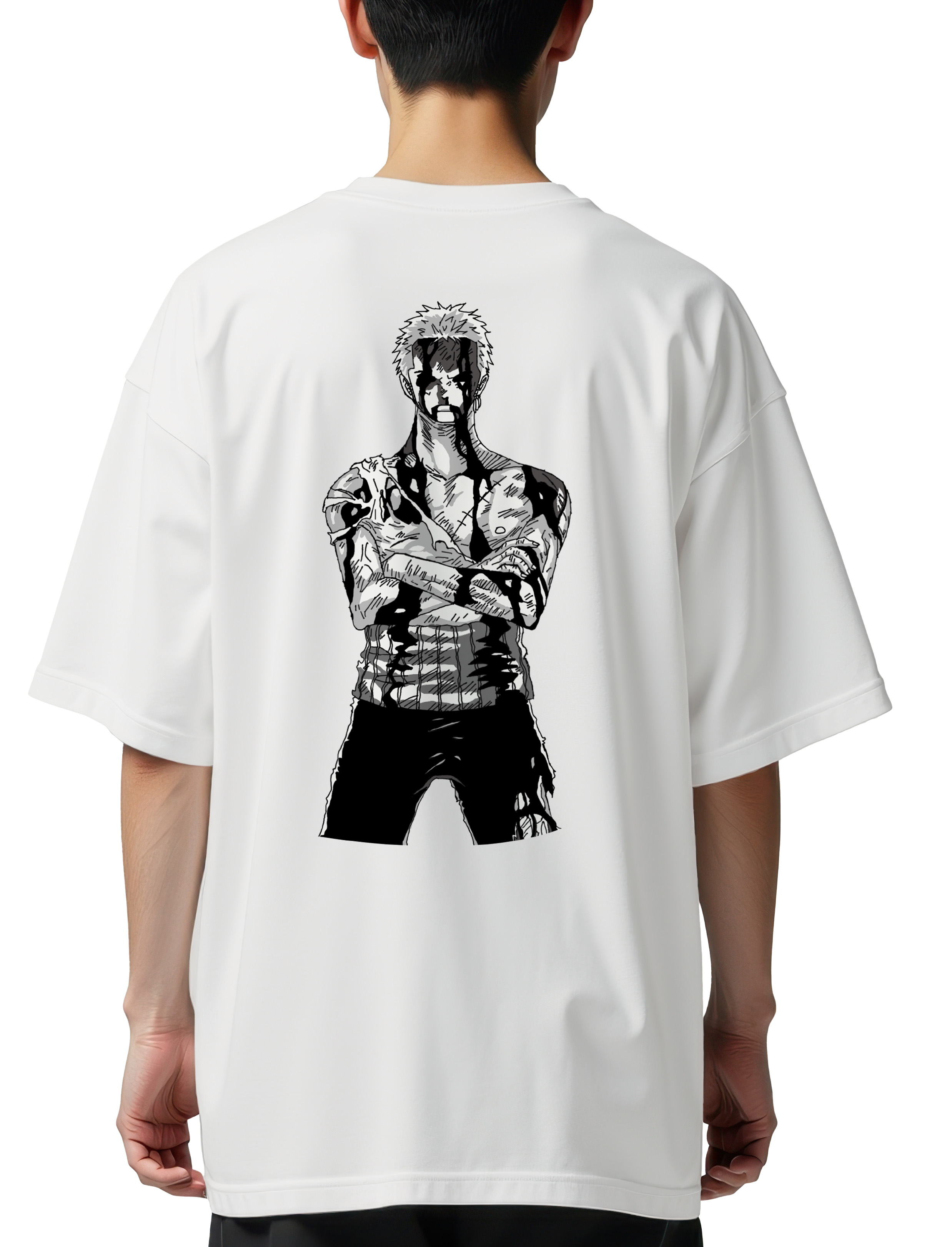 Oversized T-Shirt Roronoa Zoro One Piece BW Pop Culture White