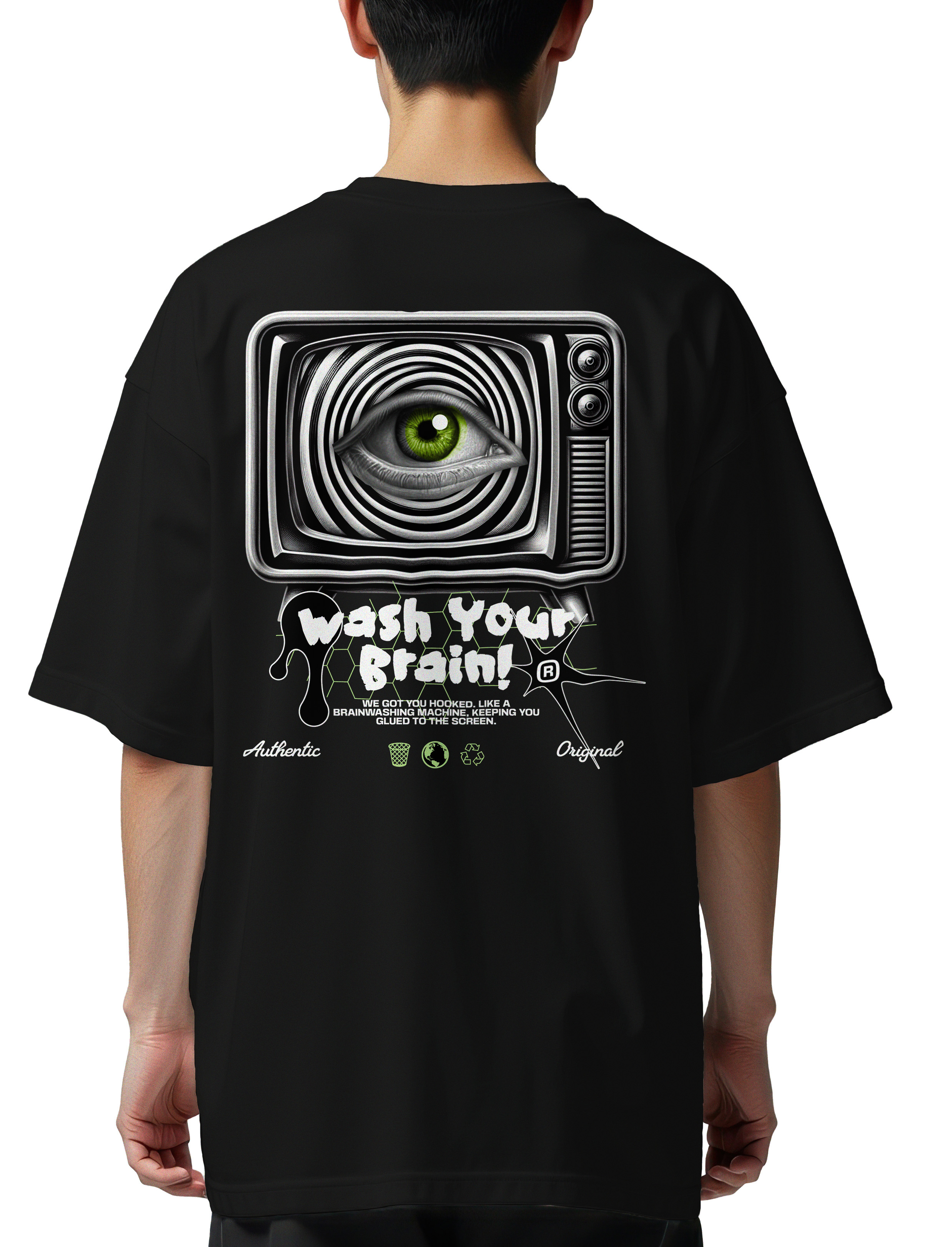 Oversized T-Shirt Wash Your Brain Pop Culture Black