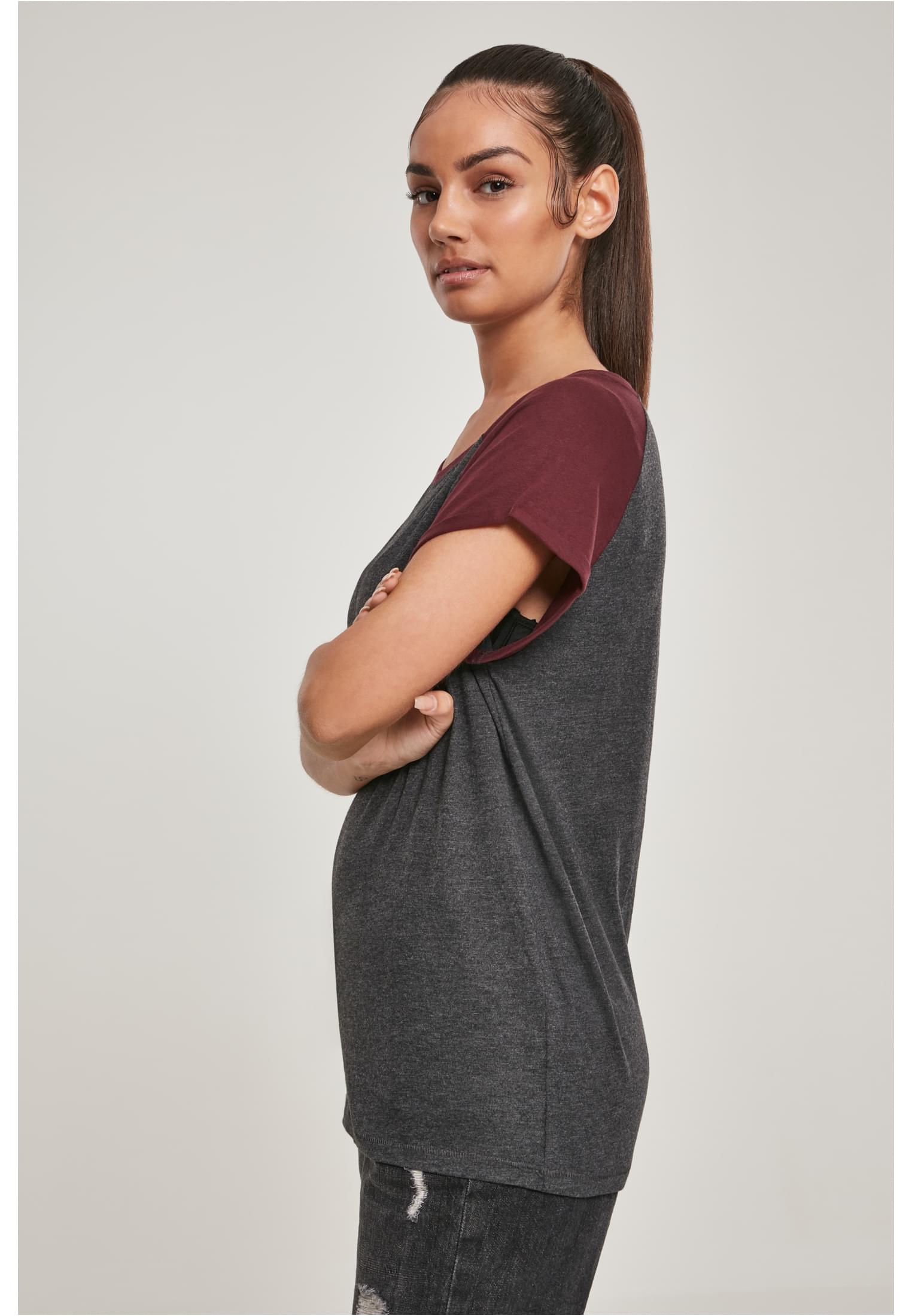 Γυναικείο T-shirt Contrast Raglan TB1913-02252 Urban Classics charcoal/redwine