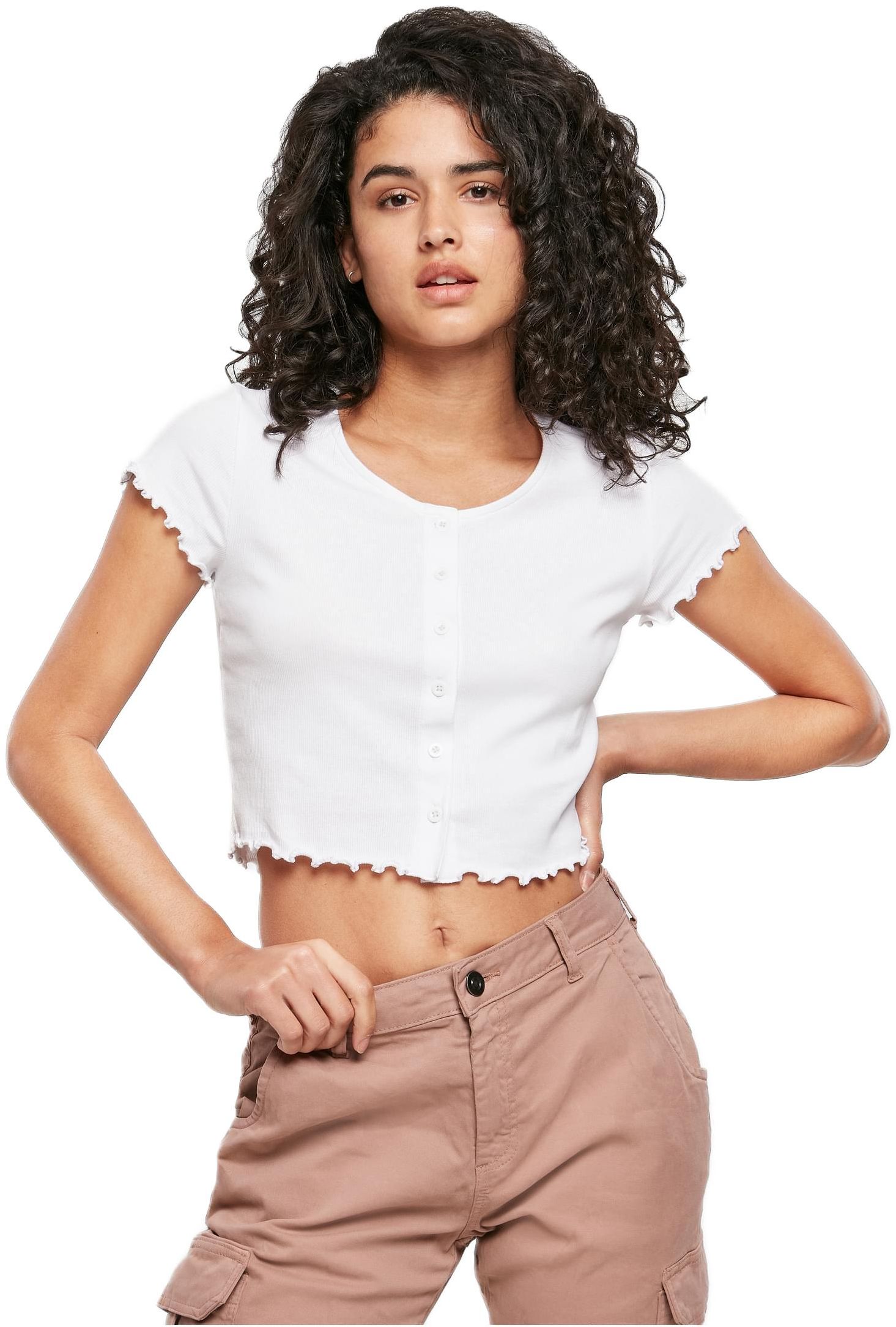Γυναικείο Cropped T-Shirt με Κουμπιά TB4103 Urban Classics White
