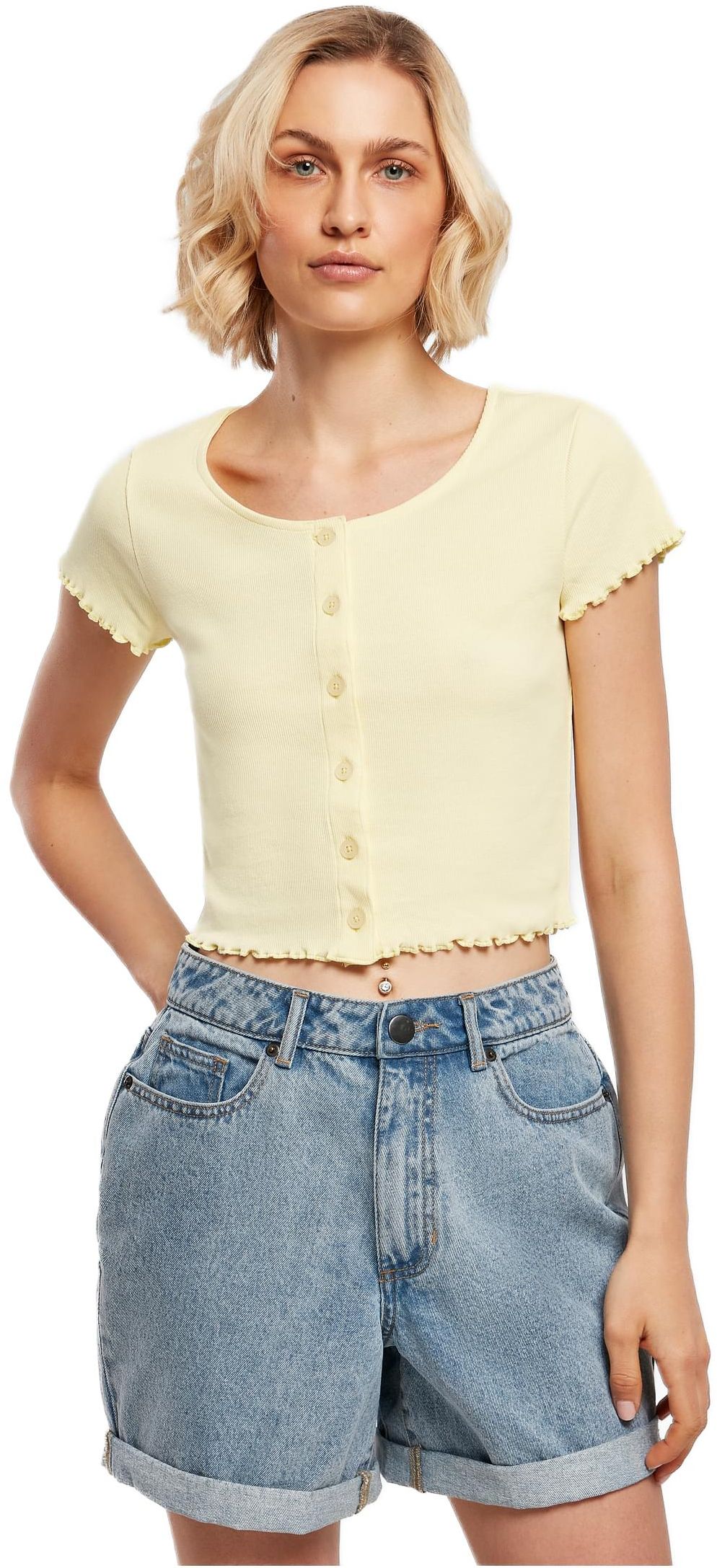 Γυναικείο T-shirt Rib με κουμπιά Cropped TB4103 Urban Classics softyellow