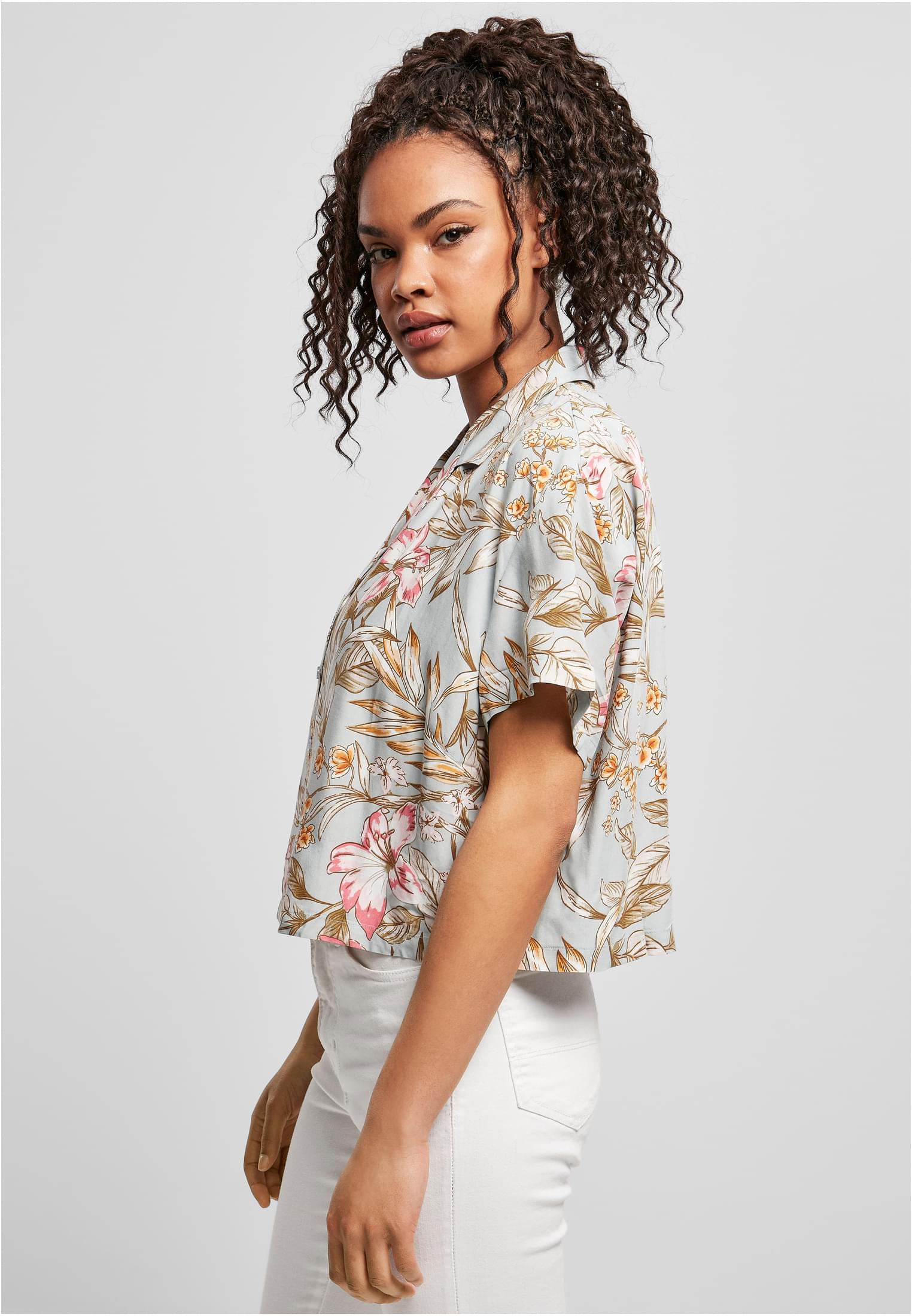 Γυναικείο Πουκάμισο Viscose Resort TB4365 Urban Classics lightblue hibiscus