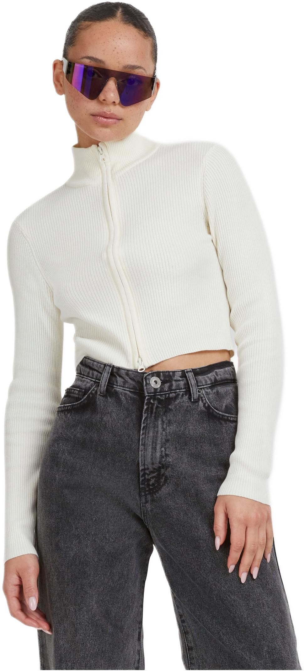 Γυναικεία Πλεκτή Ζακέτα Cropped με Φερμουάρ TB5089-02903 Urban Classics Whitesand
