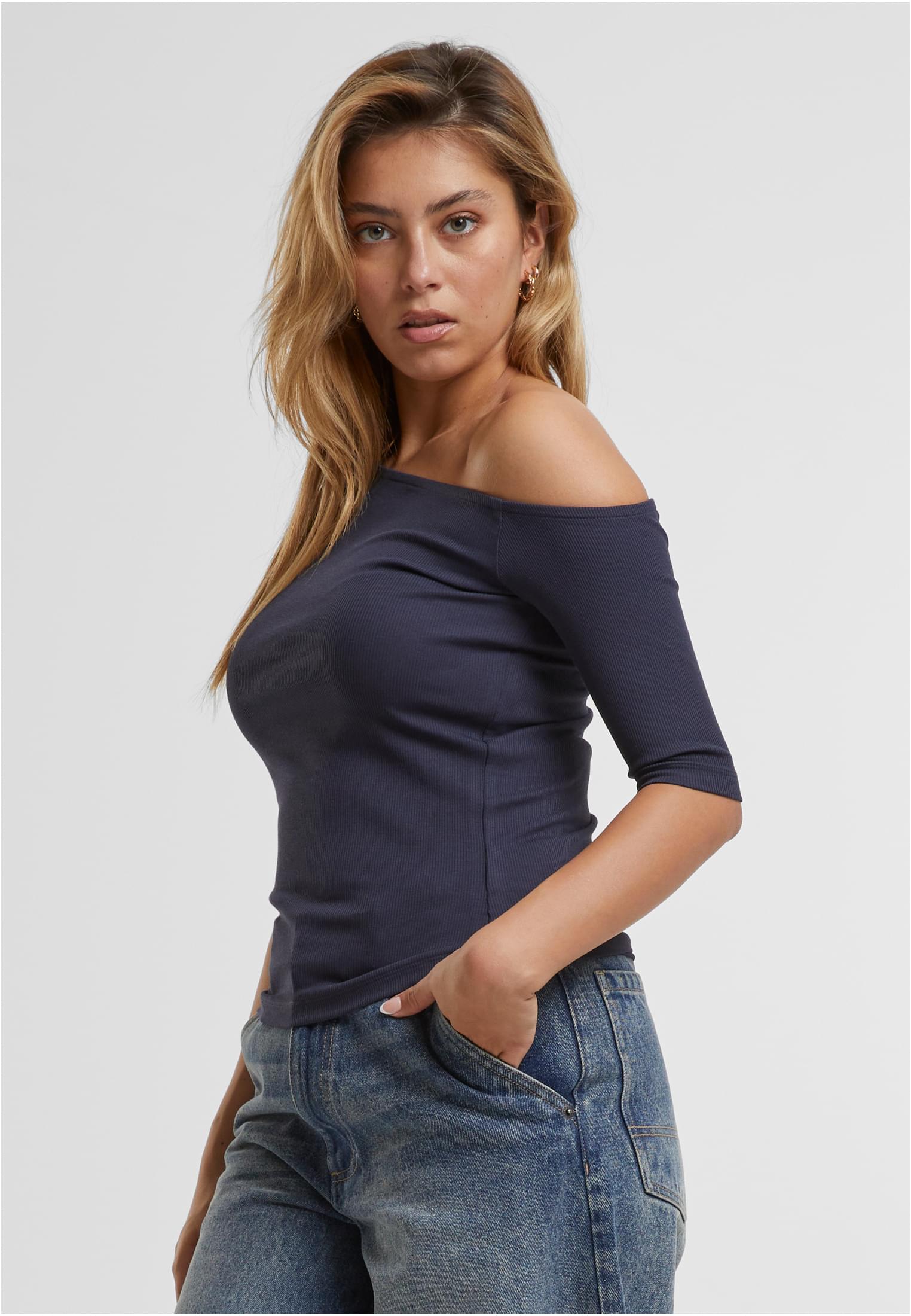 Γυναικείο T-shirt Organic Asymmetric Rib TB7096 Urban Classics μαύρο Navy