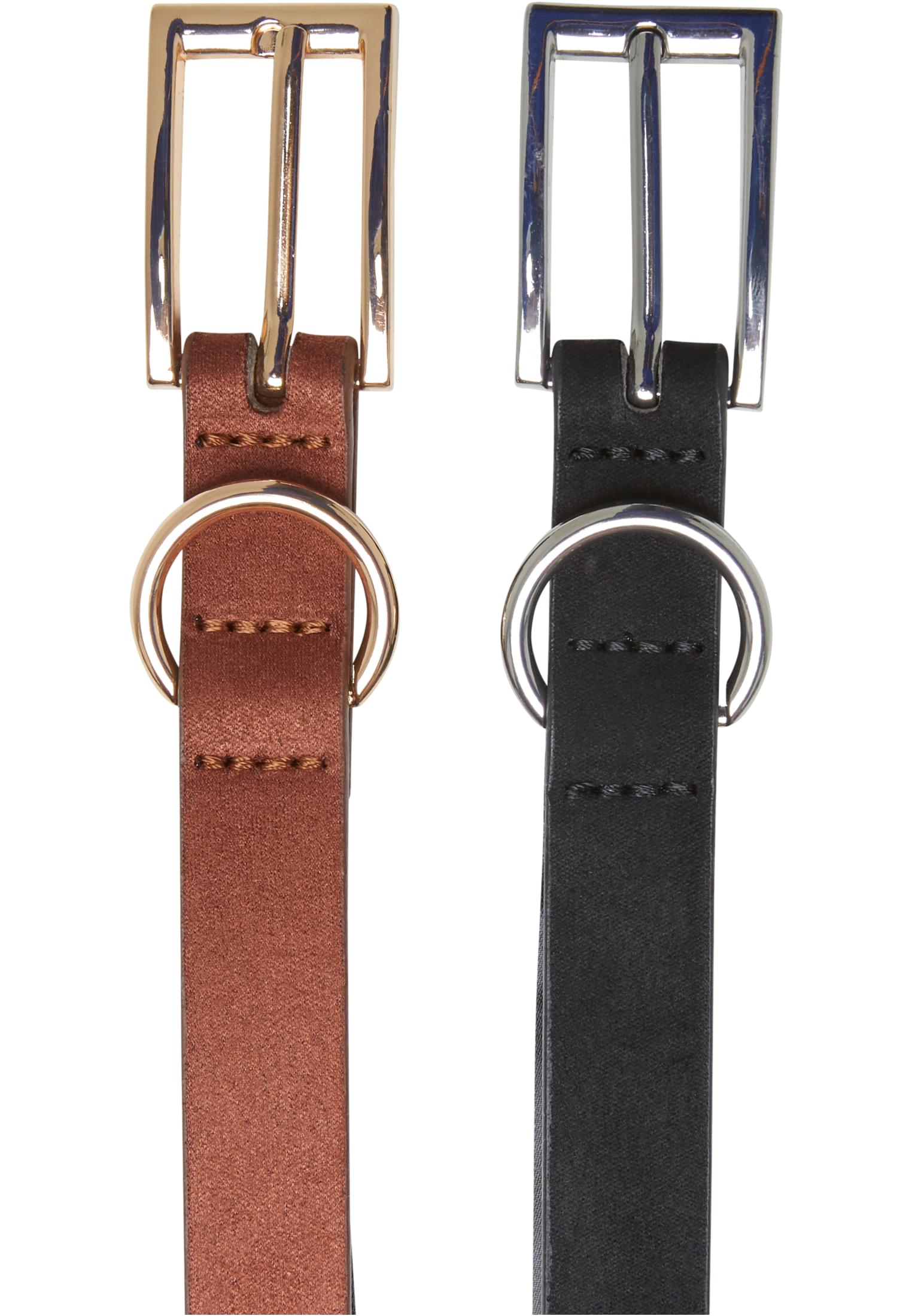 Σετ Ζώνες 2 Τεμαχίων Slim Synthetic Velour Leather TB7214 Urban Classics black/silver+brown/gold