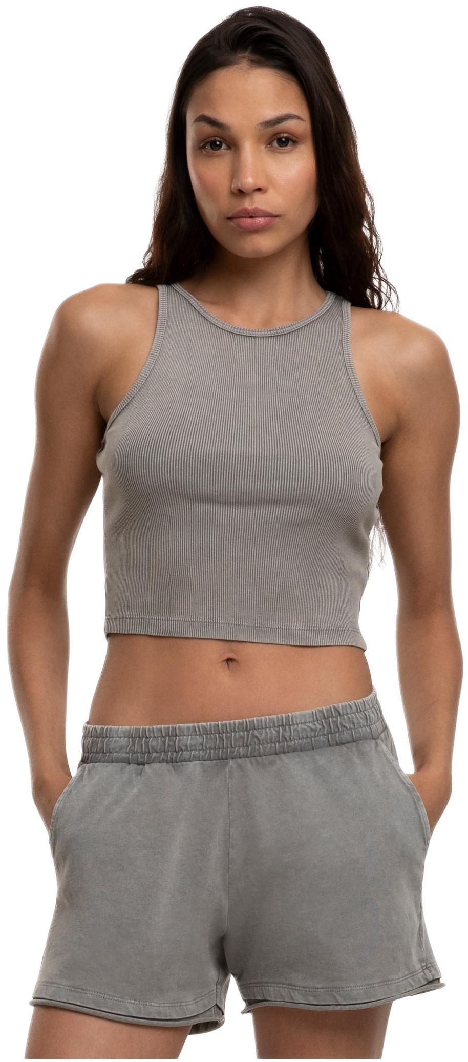 Γυναικείο Cropped Top Washed Rib Jersey TB7482-17822 Urban Classics steelgrey