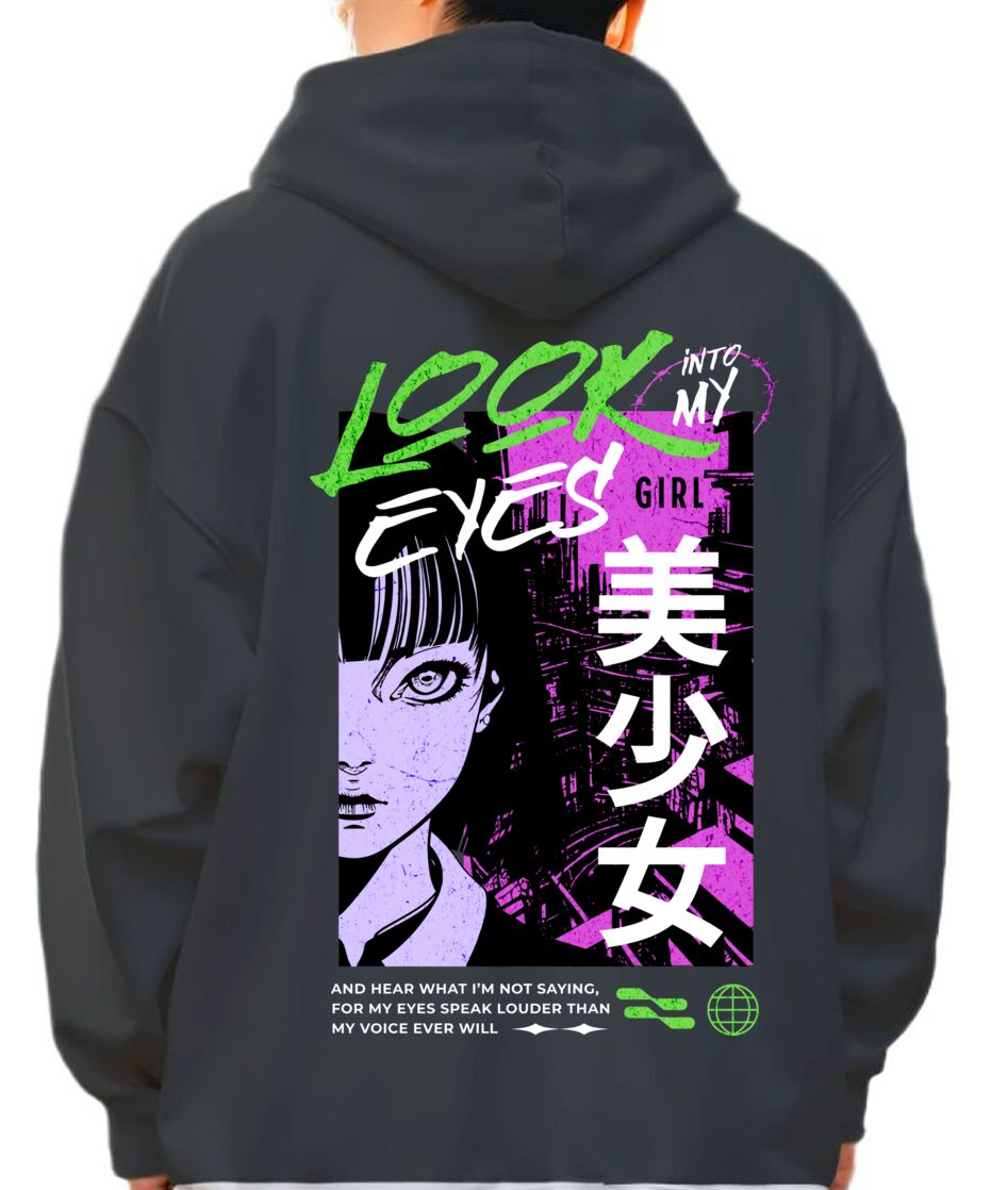 Hoodie Look Into My Eyes - Japanese Girl Anime Pop Culture Black