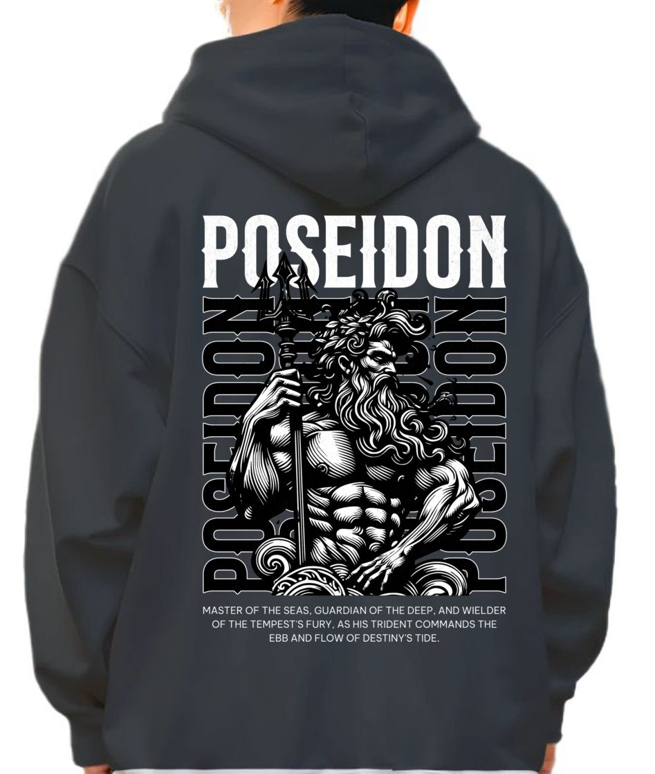 Hoodie Poseidon T-Shirt Design Template Pop Culture Black