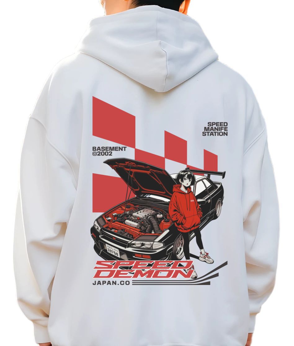 Hoodie Racing Car Graphic Pop Culture White
