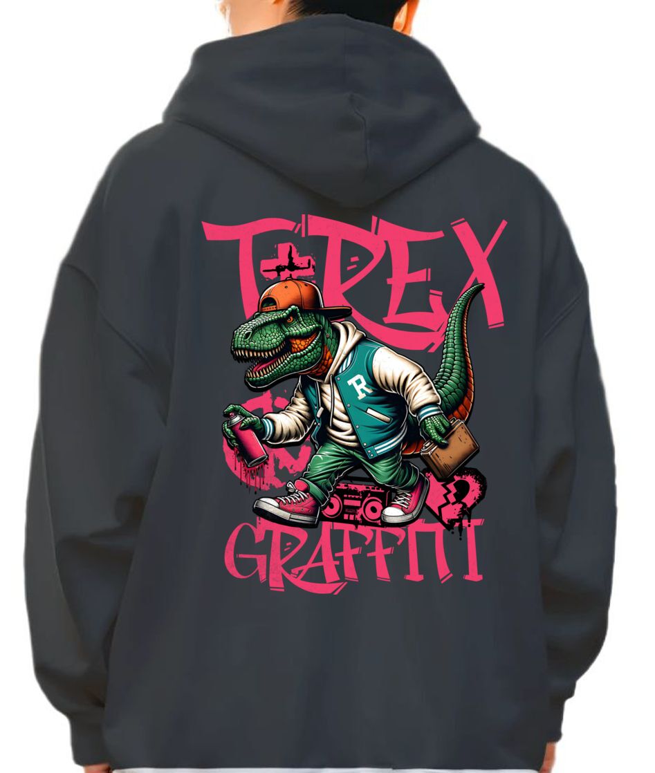 Hoodie T-Rex Urban Hip-Hop Star Y2K Graffiti Streetwear Pop Culture Black