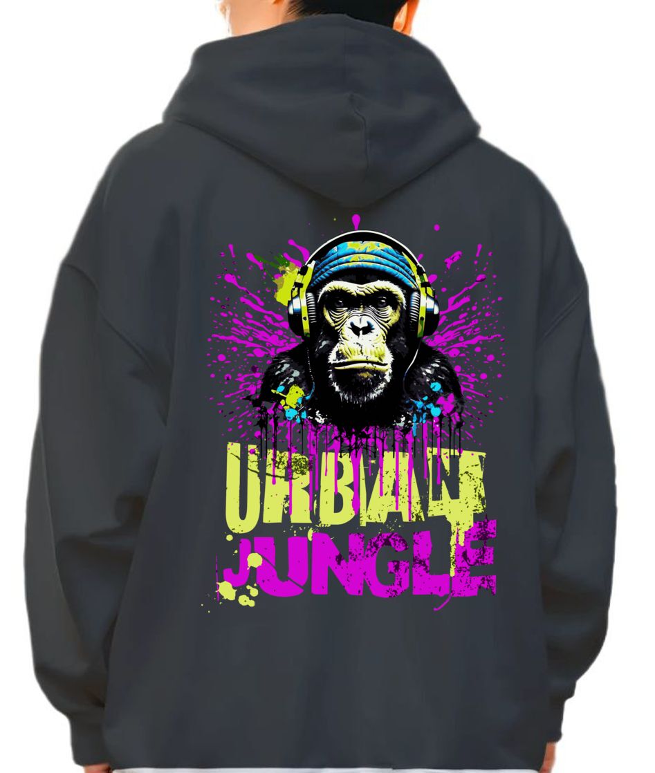 Hoodie Urban Jungle Monkey in Headphones Street Art Pop Culture Black