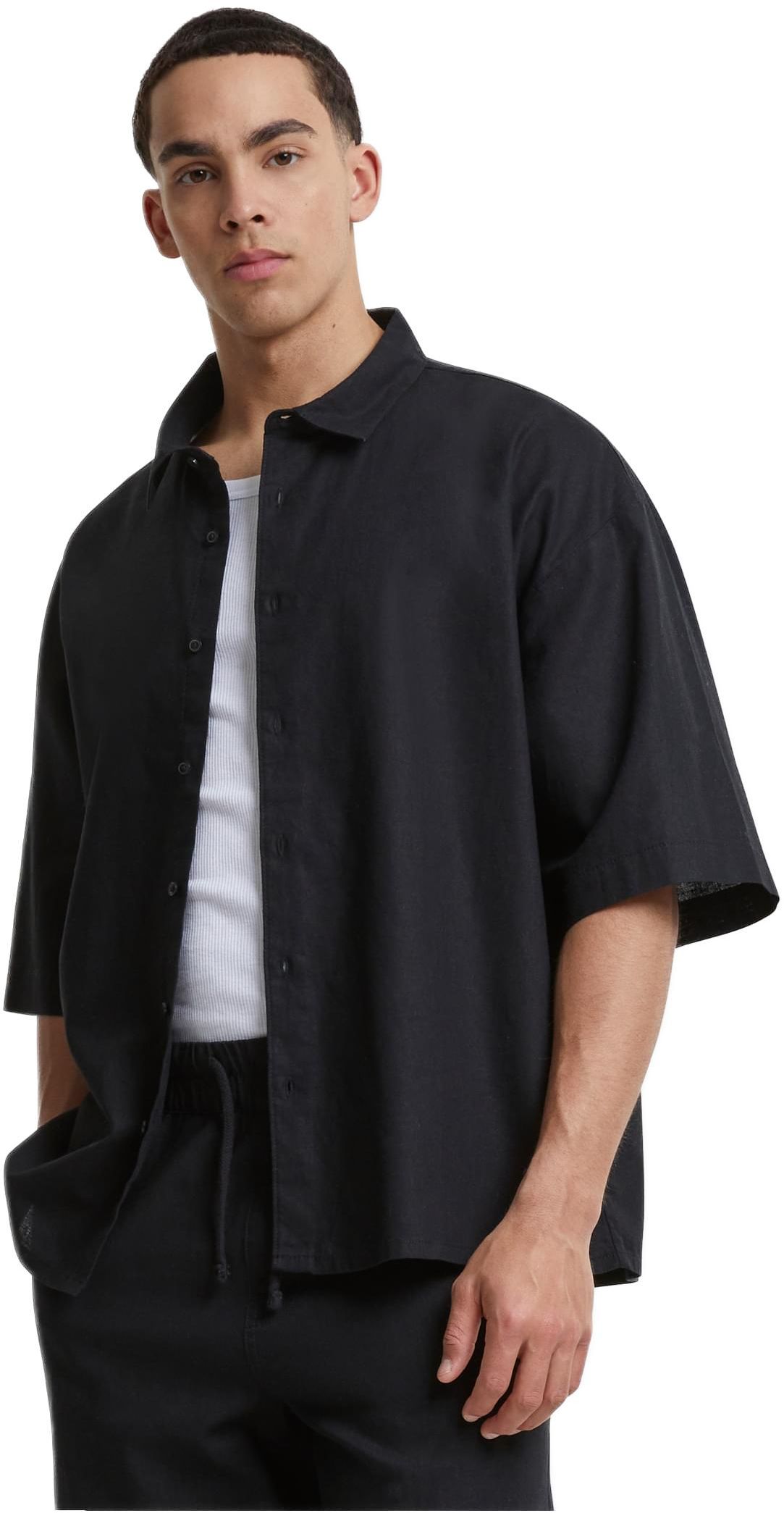 Πουκάμισο Boxy Cotton Linen TB6608 Urban Classics Black