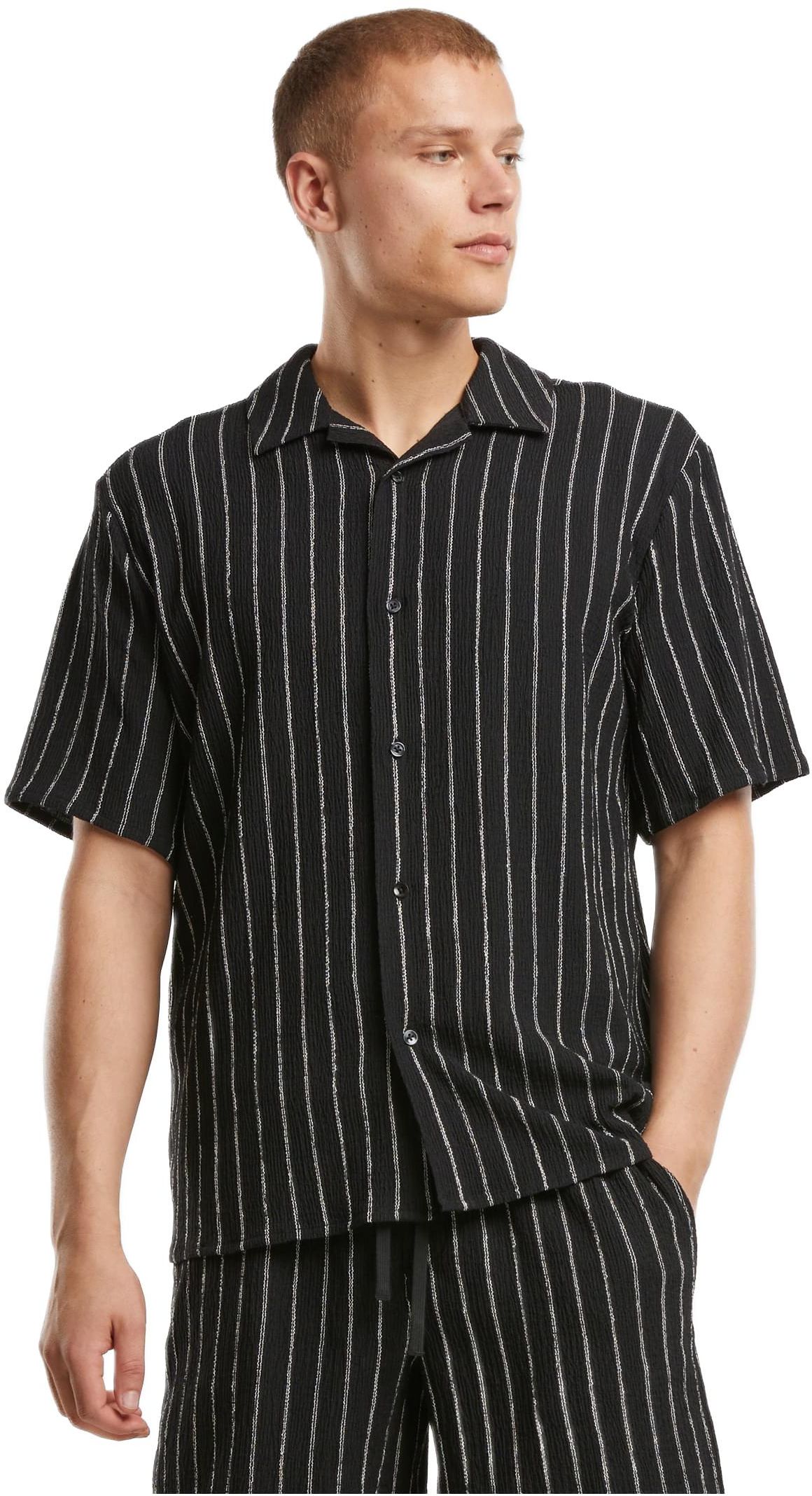 Πουκάμισο Striped Crinkle Resort TB7342 Urban Classics Black/Offwhite