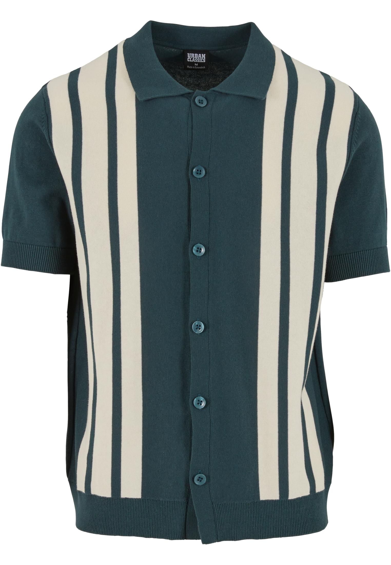 Knit Retro Shirt Urban Classics Tb7550-20311 Bottlegreen Whitesand ανδρικά Πουκάμισα Simple Wear