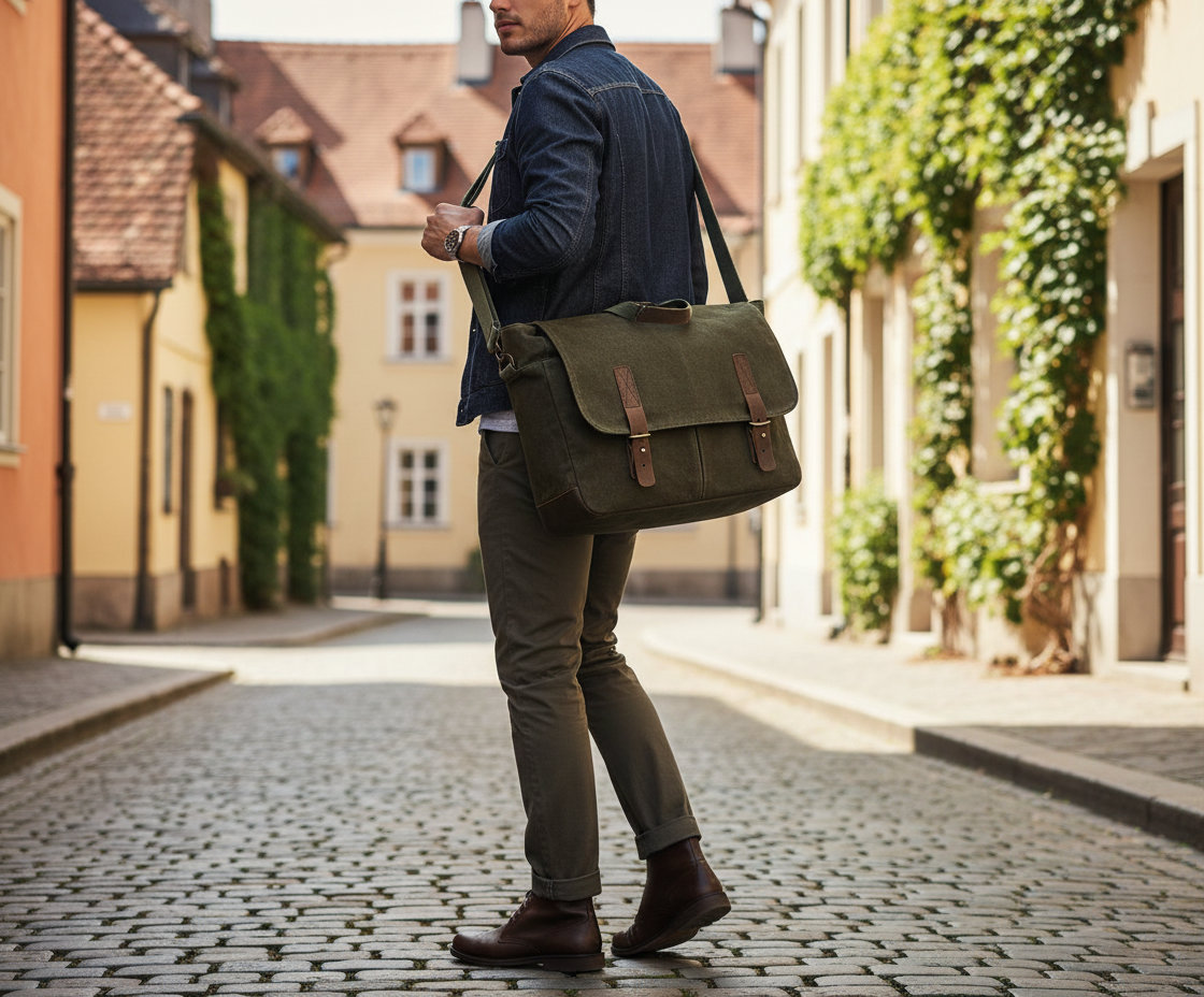 Τσάντα Ώμου Messenger Qd653 Quadra από Κερωμένο Καμβά Olive Green Είδη Ταξιδιου Τσάντες Simple Wear