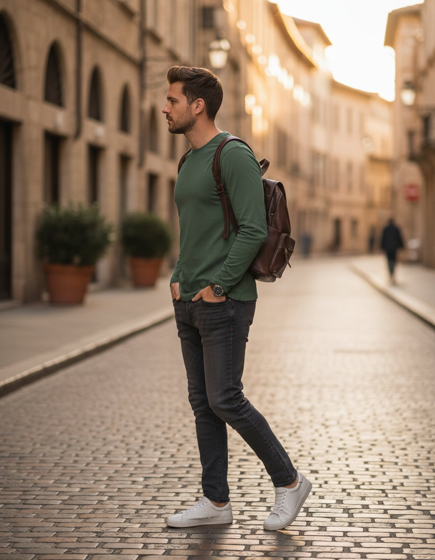 Μακρυμάνικο T-Shirt 64400 Gildan Softstyle Military Green ανδρικά Basic T-Shirts Simple Wear Μπλουζάκια κοντομάνικα