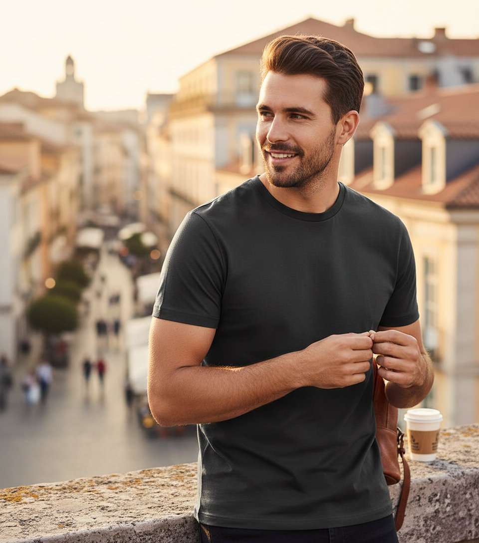 T-Shirt 1150 Tee Jays Luxury Organic Cotton Black ανδρικά Basic T-Shirts Simple Wear Μπλουζάκια κοντομάνικα