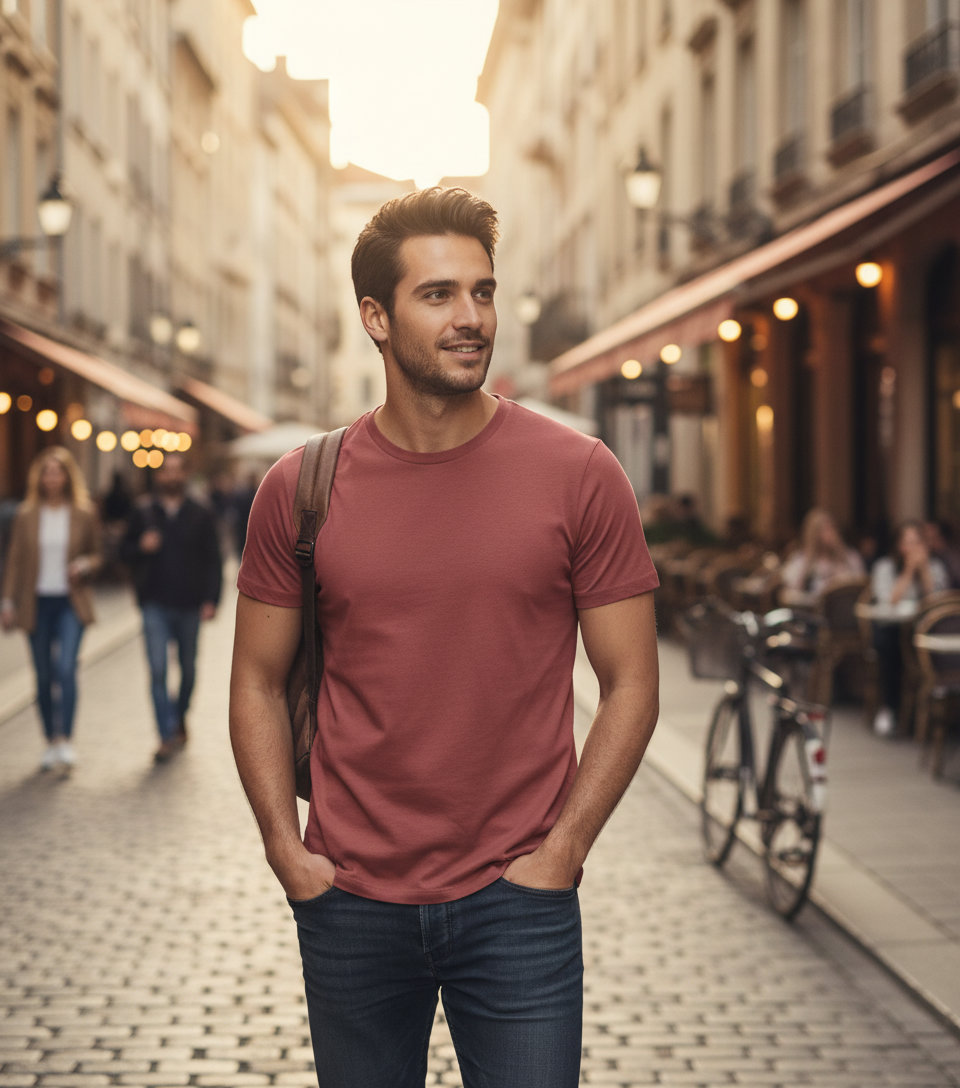 T-Shirt 1150 Tee Jays Luxury Organic Cotton Cranberry ανδρικά Basic T-Shirts Simple Wear Μπλουζάκια κοντομάνικα