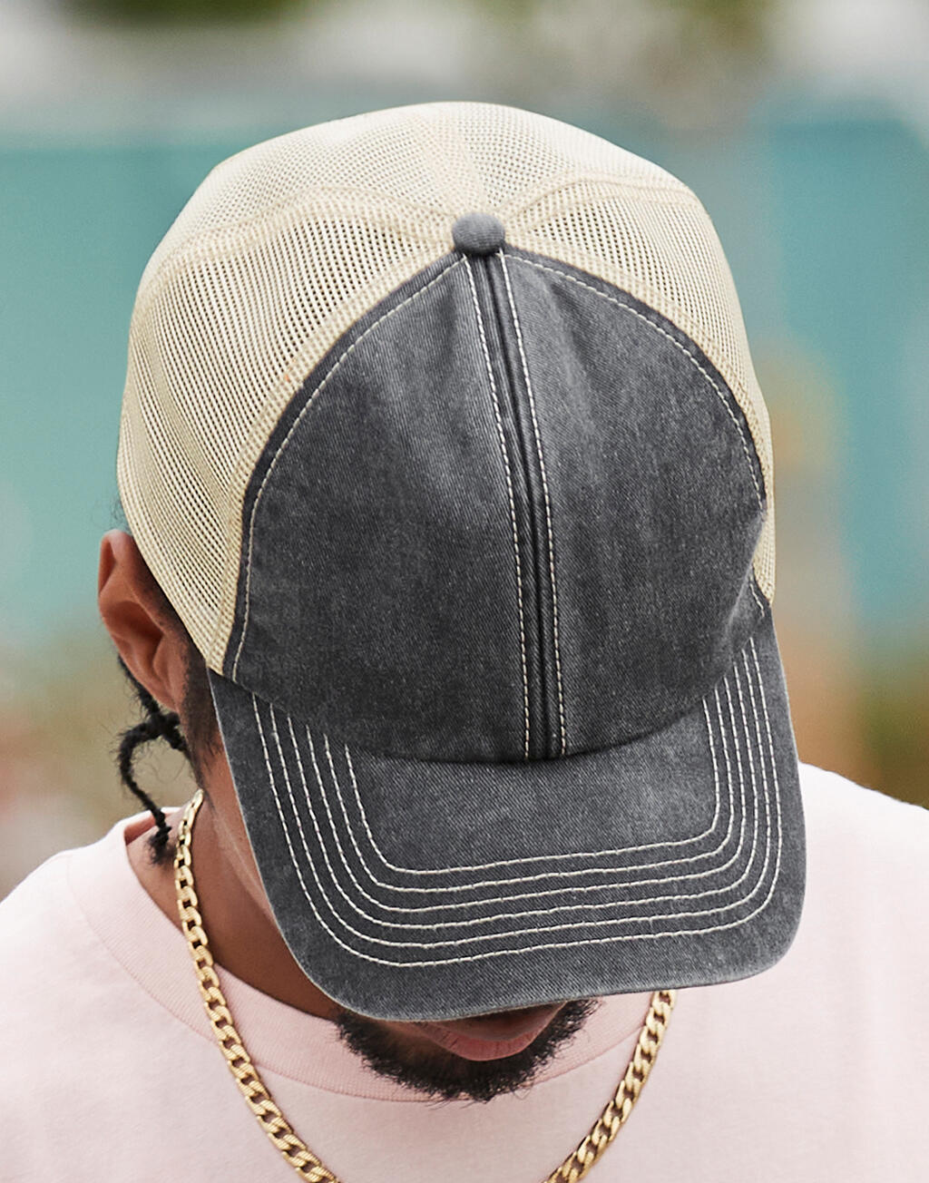 Καπέλο Trucker 6 Panel B672 Beechfield Vintage Vintage Black/Stone