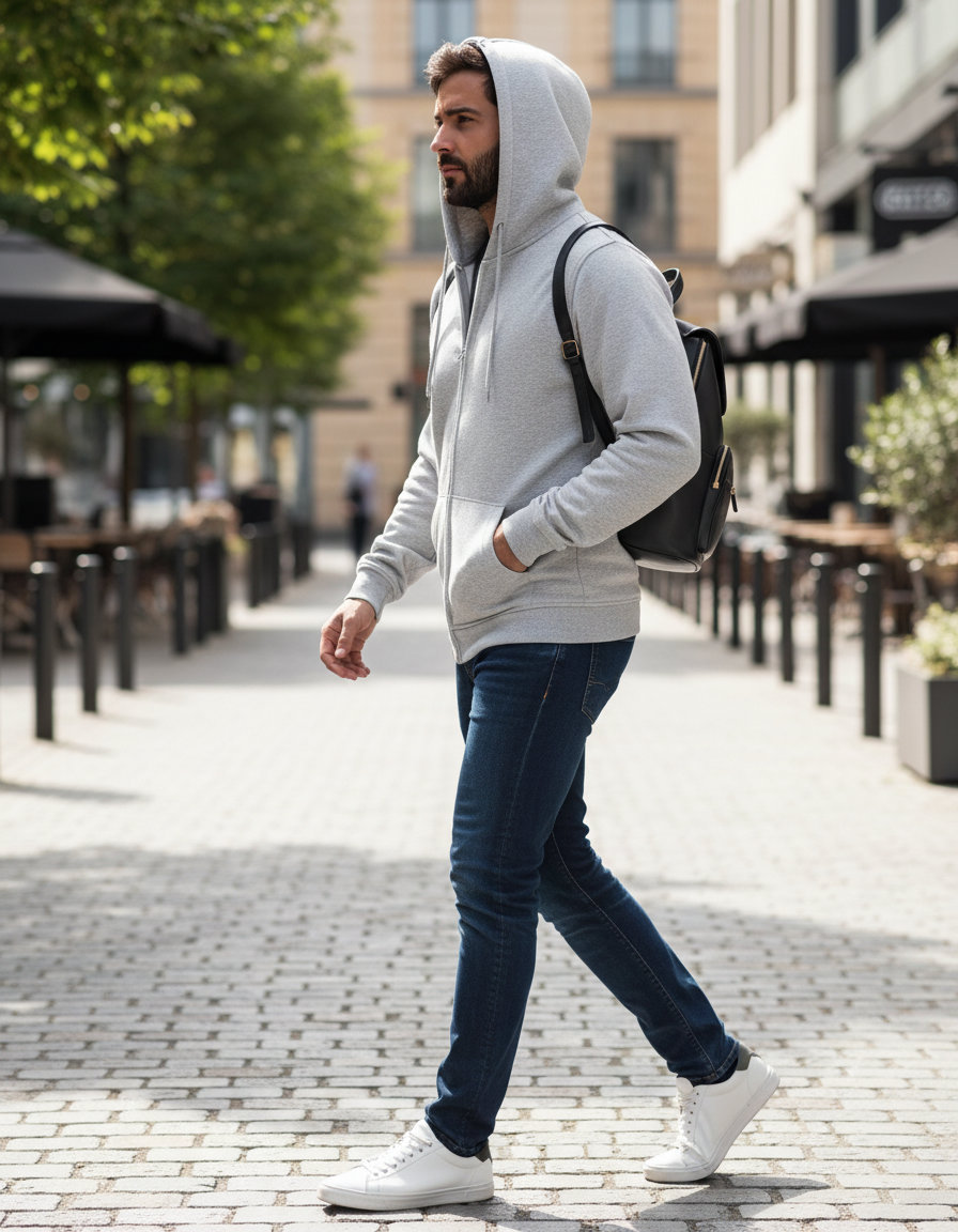 Φούτερ με Κουκούλα Και Φερμουάρ By012 Build Your Brand Heather Grey ανδρικά Simple Wear