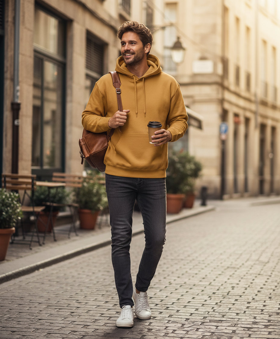 Φούτερ με Κουκούλα Sf500 Gildan Softstyle Midweight Fleece Mustard ανδρικά Simple Wear