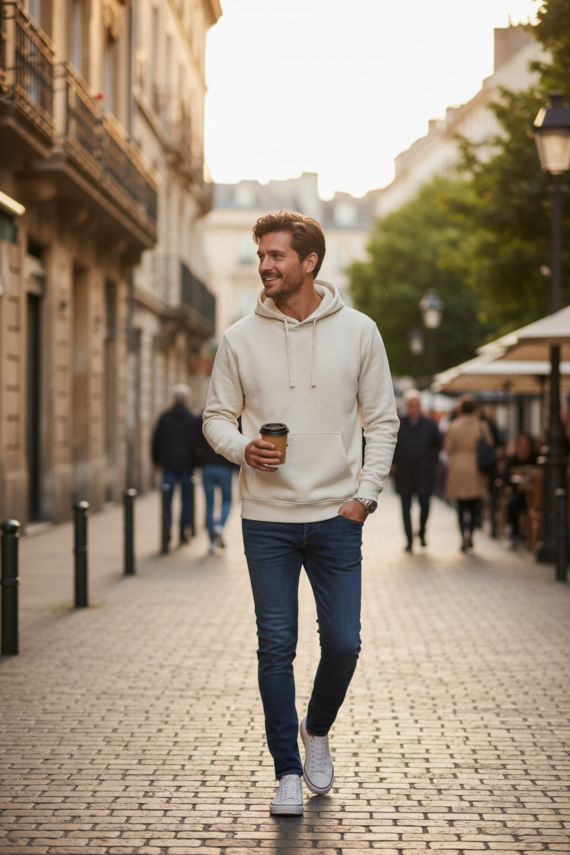 Φούτερ με Κουκούλα Unlabeled 5152 Tee Jays Ecru ανδρικά Simple Wear