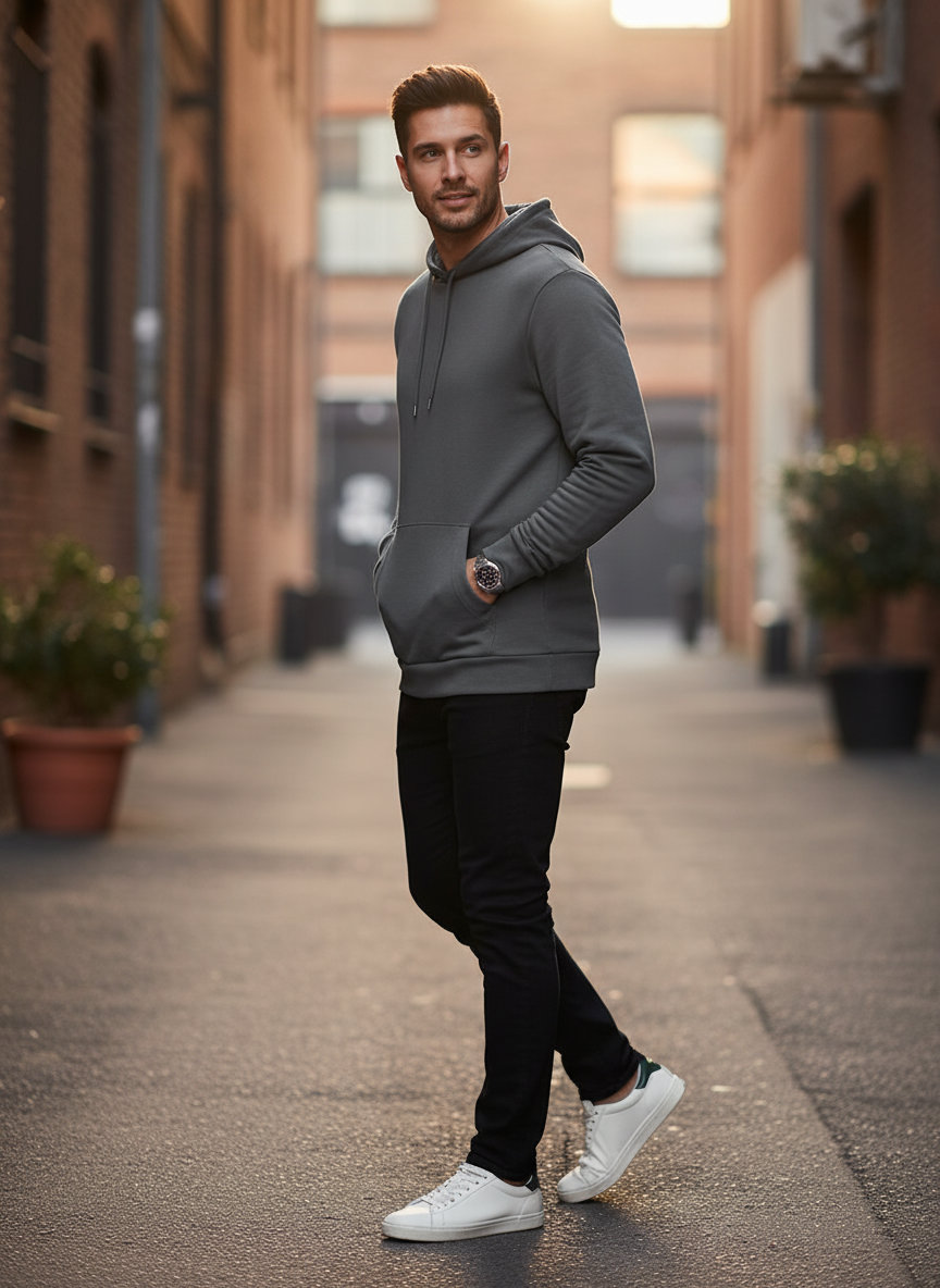 Φούτερ Hoodie Wu03W B C French Terry Elephant Grey ανδρικά Simple Wear