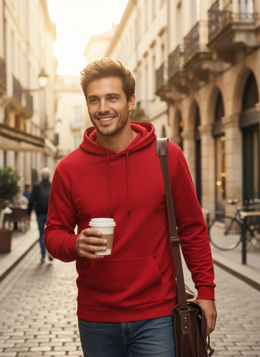Φούτερ Hoodie Wu03W B C French Terry Red ανδρικά Simple Wear