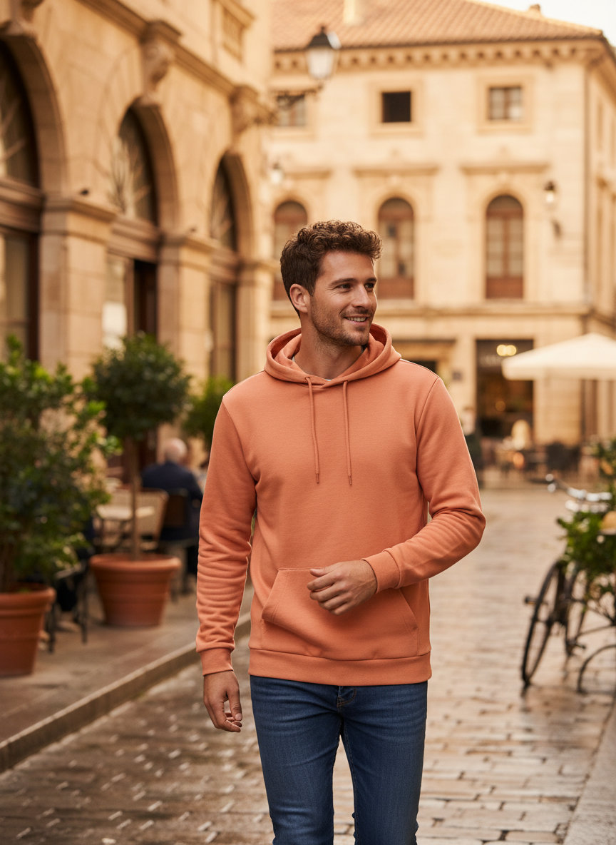 Φούτερ Hoodie Wu03W B C French Terry Melon Orange ανδρικά Simple Wear